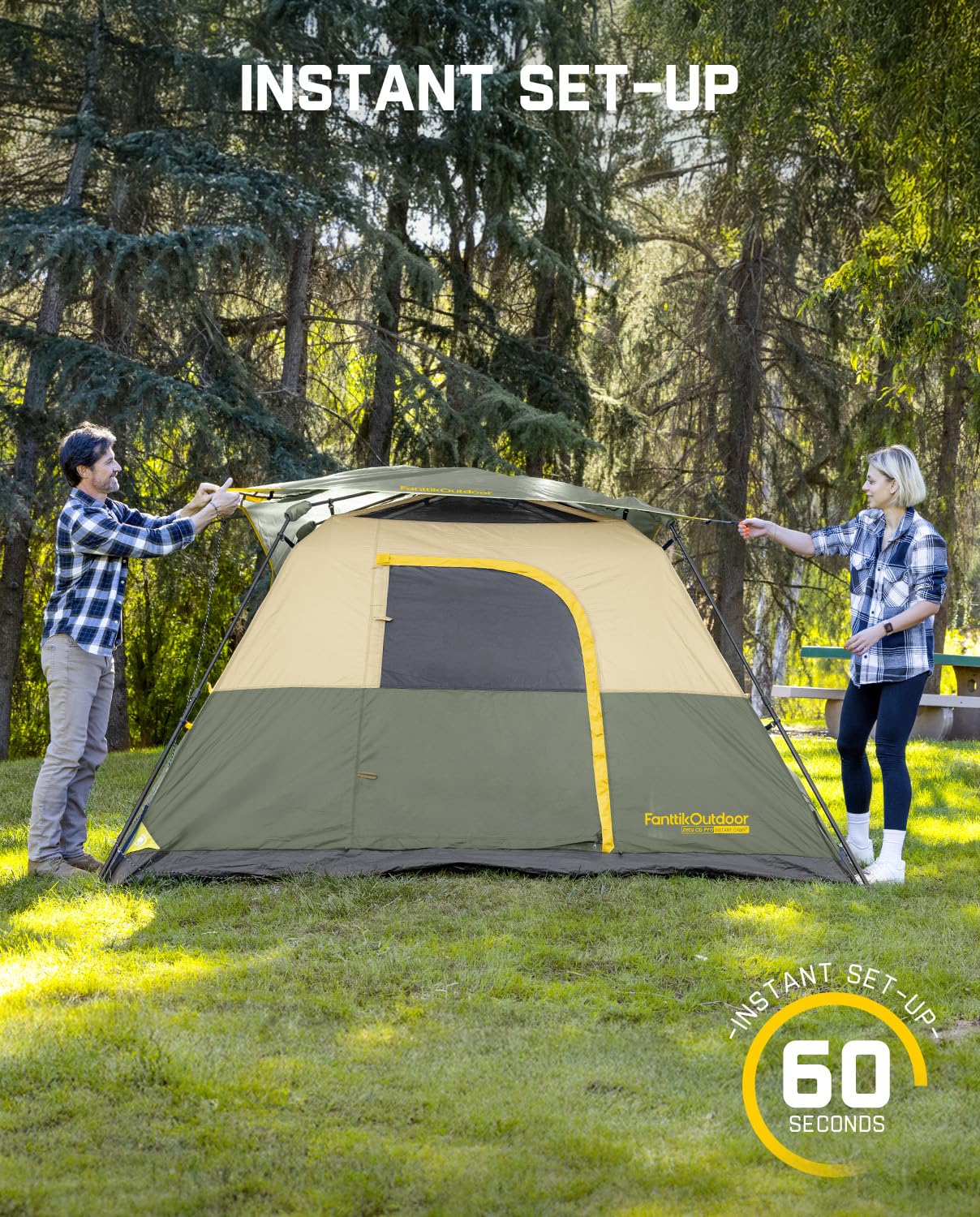 FanttikOutdoor Camping Tent 4/6/8/10 Person Instant Cabin Tent Setup in 60 Seconds with Rainfly & Windproof Portable with Carry Bag for Family Camping & Hiking, Upgraded Ventilation, Navy Blue