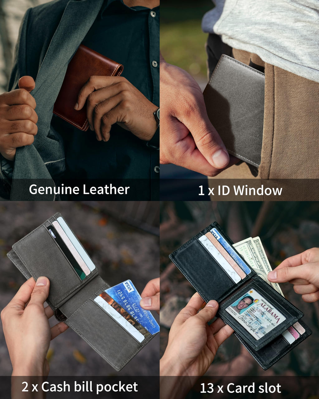 Artpaxy Mens Wallet Genuine Leather Bifold RFID Blocking Wallet for Men with 1 ID Window 13 Card Holders 2 cash pockets 1 Gift Box