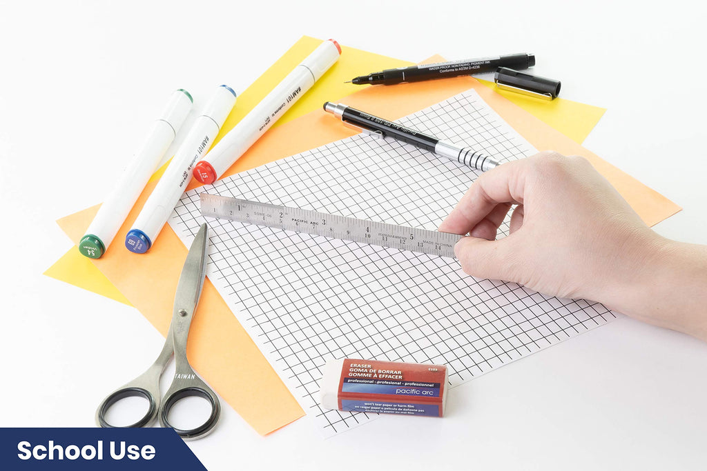 2 Pack Pacific Arc 12 Inch Stainless Steel Ruler with Inch/Metric Conversion Table