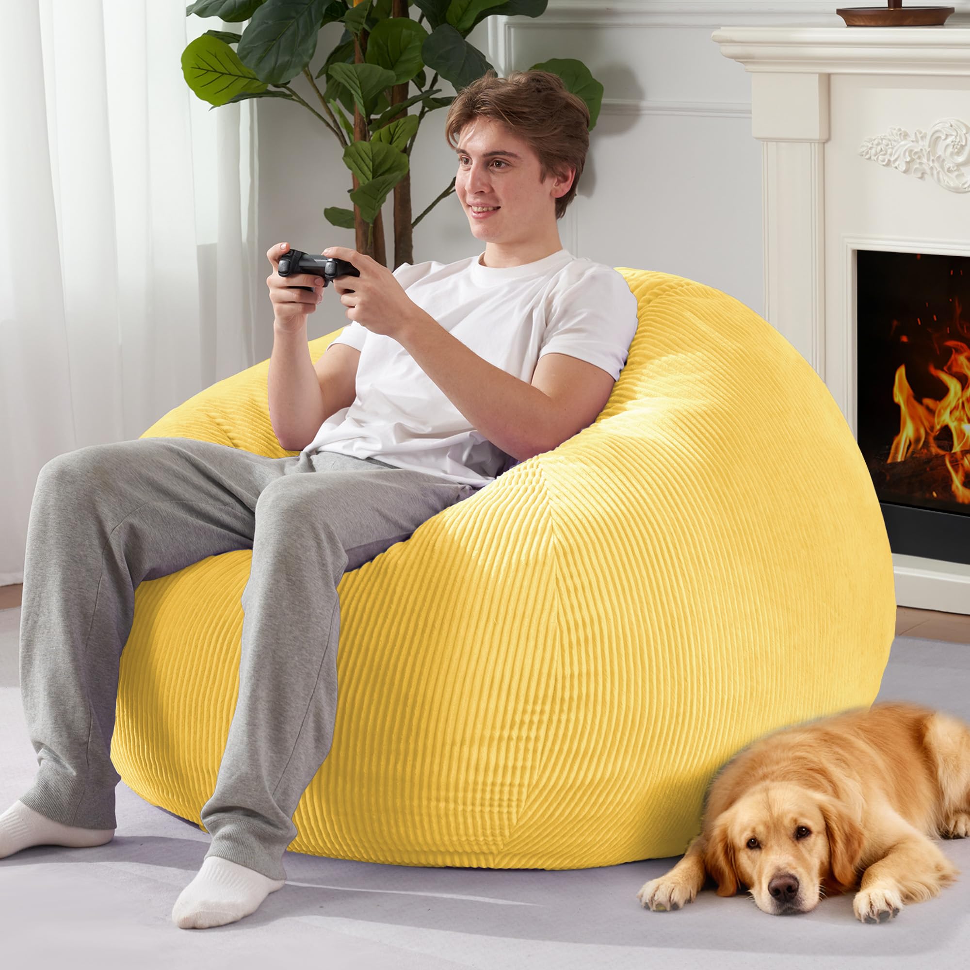 Homguava Bean Bag Chair,Teardrop Bean Bags Small Beanbag Chair with Memory Foam Filled and Ultra Soft Corduroy Cover for Living Room, Bedroom (Black 2FT)
