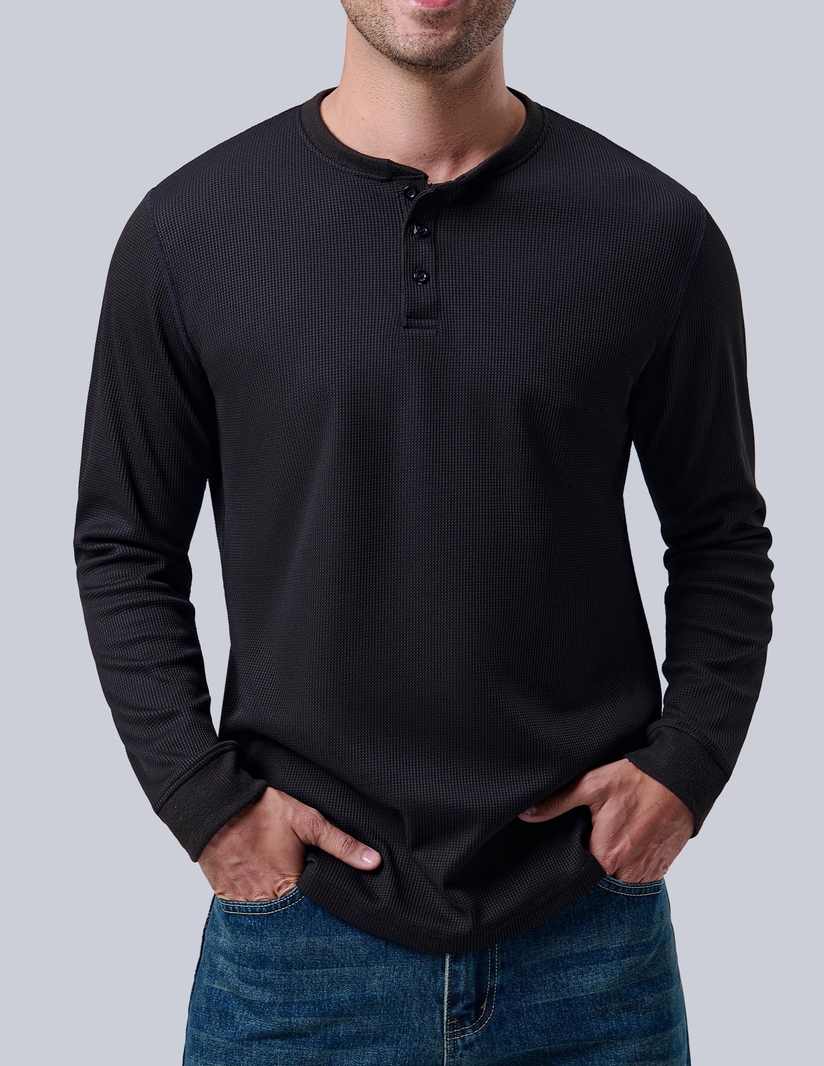 Liberty Pro 3 Pack Mens Waffle Henley Thermal Long Sleeve Shirts, Casual Fitted Fall Shirts for Men