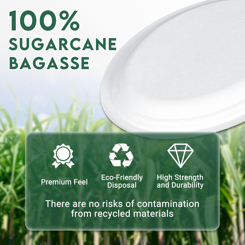 ZOES HOMEWARE 100% Compostable Oval Paper Plates 12 inch Bulk 100 Count, Heavy Duty Large Disposable Plates, Eco-Renewable Sugarcane Pulp Plates for Party,Dinner& Daily Use, White