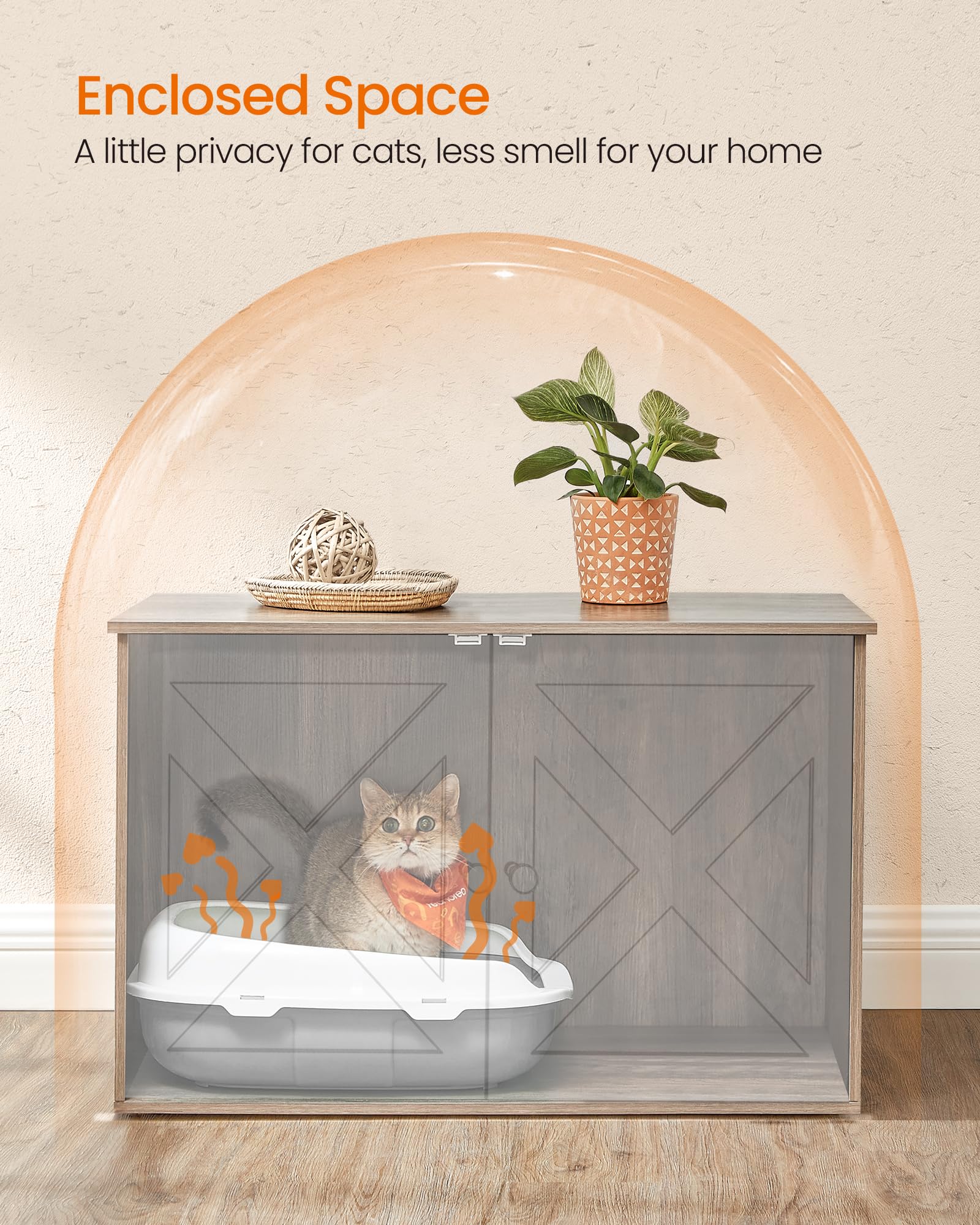 Feandrea Cat Litter Box Enclosure, Litter Box Furniture Hidden, Indoor Cat House, End Table, 27.6 x 19.7 x 19.7 Inches, Heather Greige UPCL022K01
