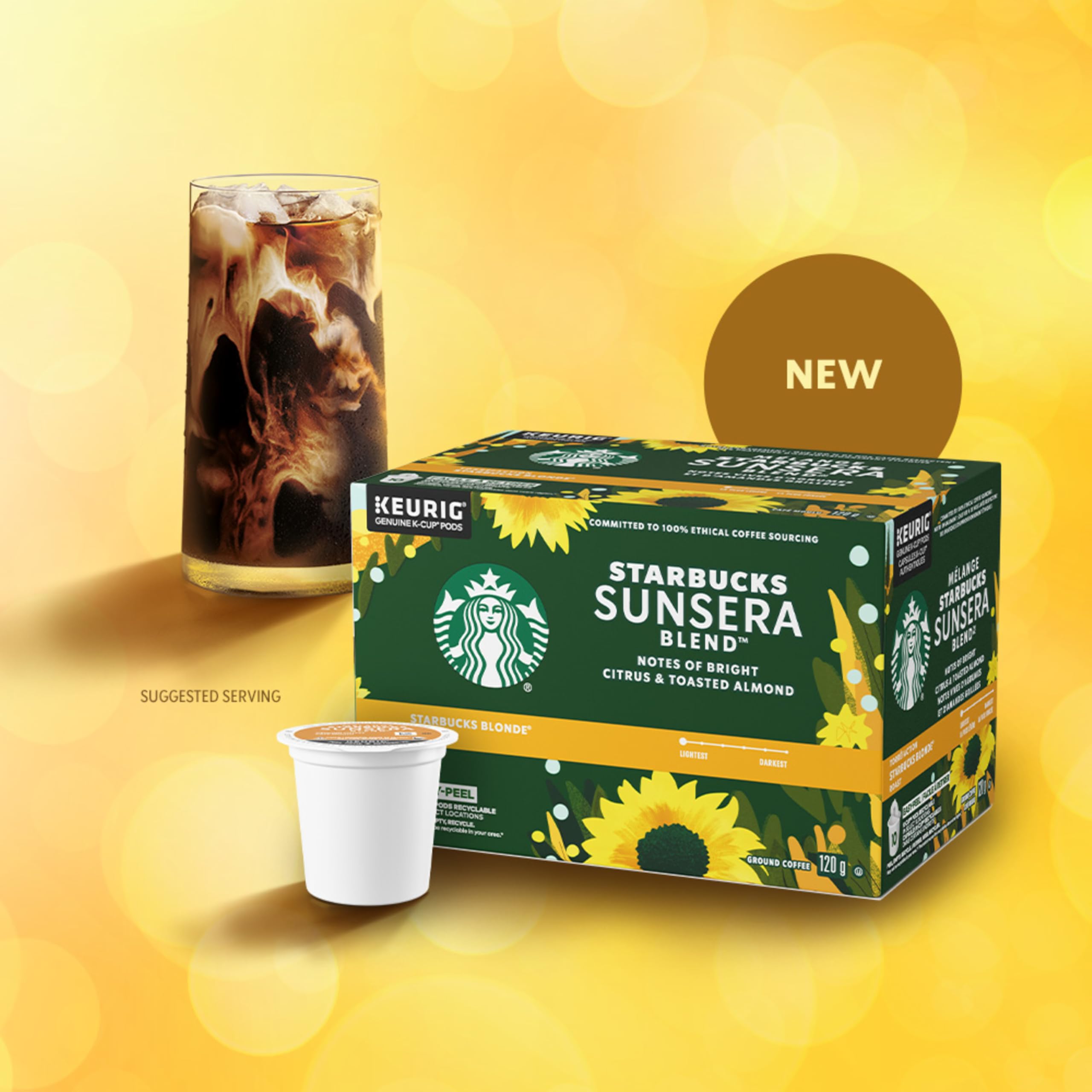 Starbucks K-Cup Coffee Pods, Starbucks Blonde Espresso Roast Hot or Iced Coffee, 22 Keurig Pods