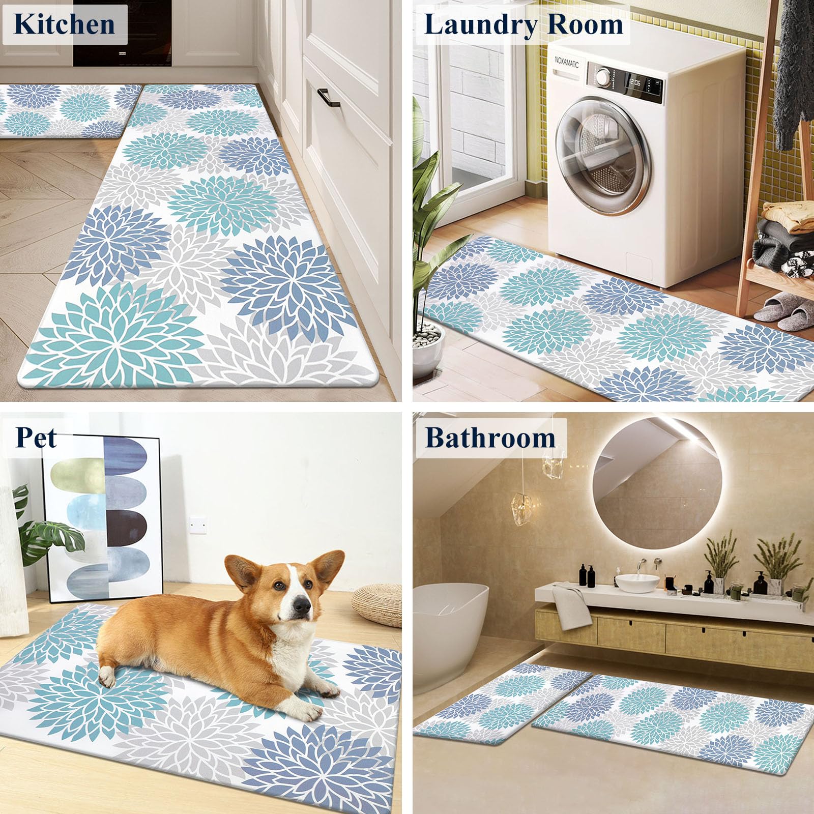 HEBE Anti Fatigue Kitchen Rugs Sets of 2, Non Slip Kitchen Mats for Floor, Waterproof Cushioned Comfort Standing Carpet for Kitchen Sink, Home Office, Laundry Room