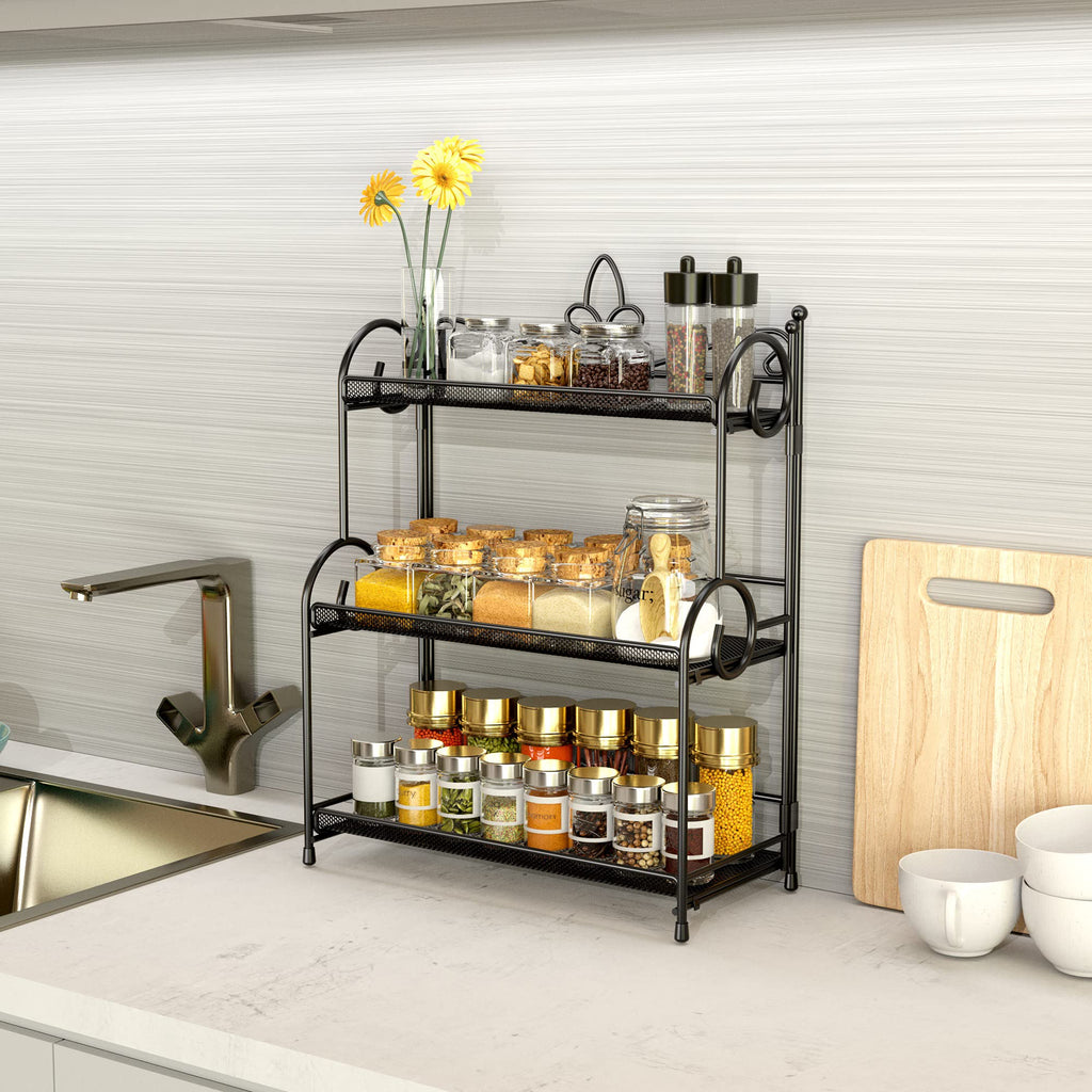 YIUKEA Bathroom Organizer Countertop - 3 Tier Spice Rack Organizer, Counter Organization and Storage for Bathroom, Kitchen, Bedroom, Offices, Foldable