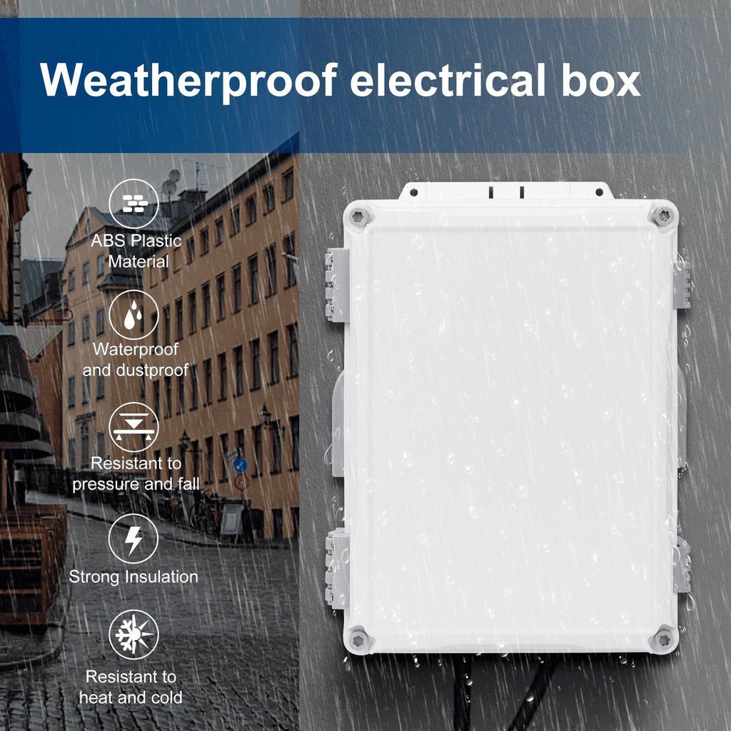 Namunanee Outdoor Electrical Junction Box, ABS Water Resistant Enclosure with Internal Mounting Panel & Hinged Cover, 9.2" H* 7" L* 4.6" W