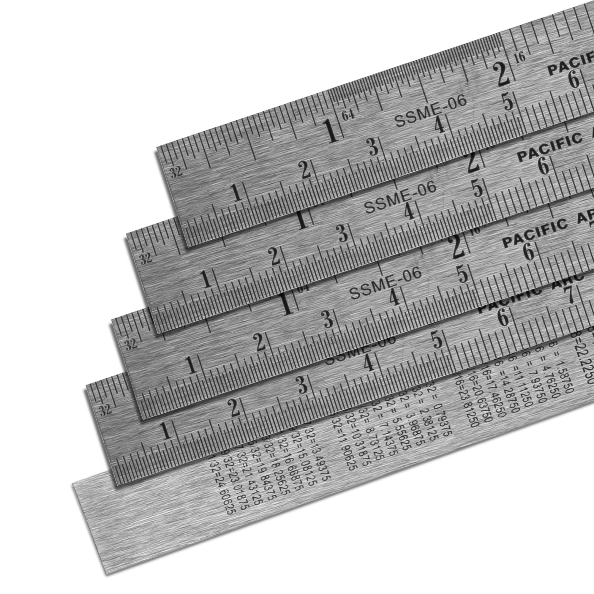2 Pack Pacific Arc 12 Inch Stainless Steel Ruler with Inch/Metric Conversion Table