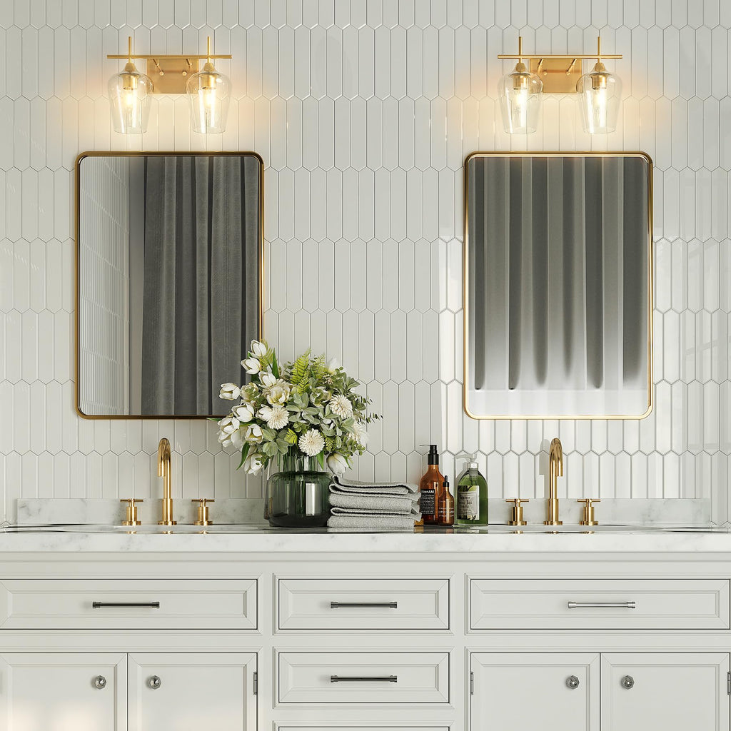 VONLUCE Bathroom Vanity Light, 2 Light Bathroom Light Fixture Over Mirror, Bathroom Wall Lamp with Clear Glass, Modern Brushed Nickel Vanity Lighting fixtures for Bathroom, Bedroom, Hallway