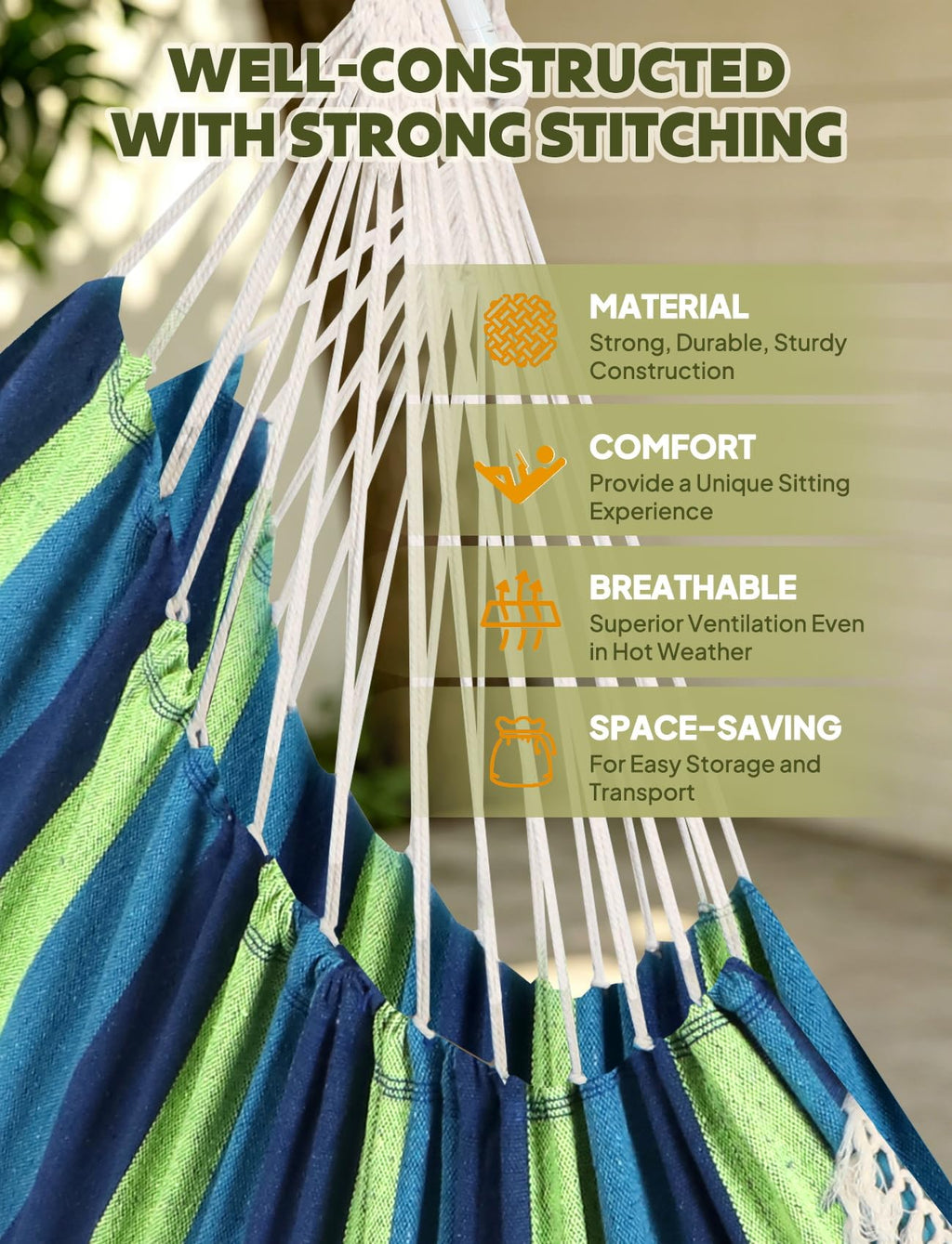 Chihee Hammock Chair Hanging Swing Max 500 Lbs 2 Cushions Included Metal Spreader Bar with Anti-Slip Grooves Portable Hanging Chair Side Pocket Large Macrame Bohemian Chair Indoor Outdoor | Hanging Swing with Anti-Slip Grooves Portable Hanging Chair Side