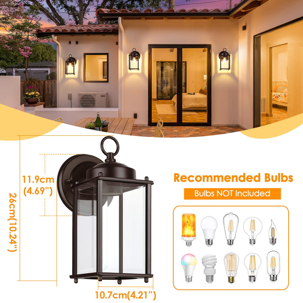 MATAMEYE Outdoor Wall Lantern, Exterior Dark Chocolate Waterproof Wall Sconce Lighting Fixture, Front Door Wall Lamp with Clear Beveled Glass, 2 Pack