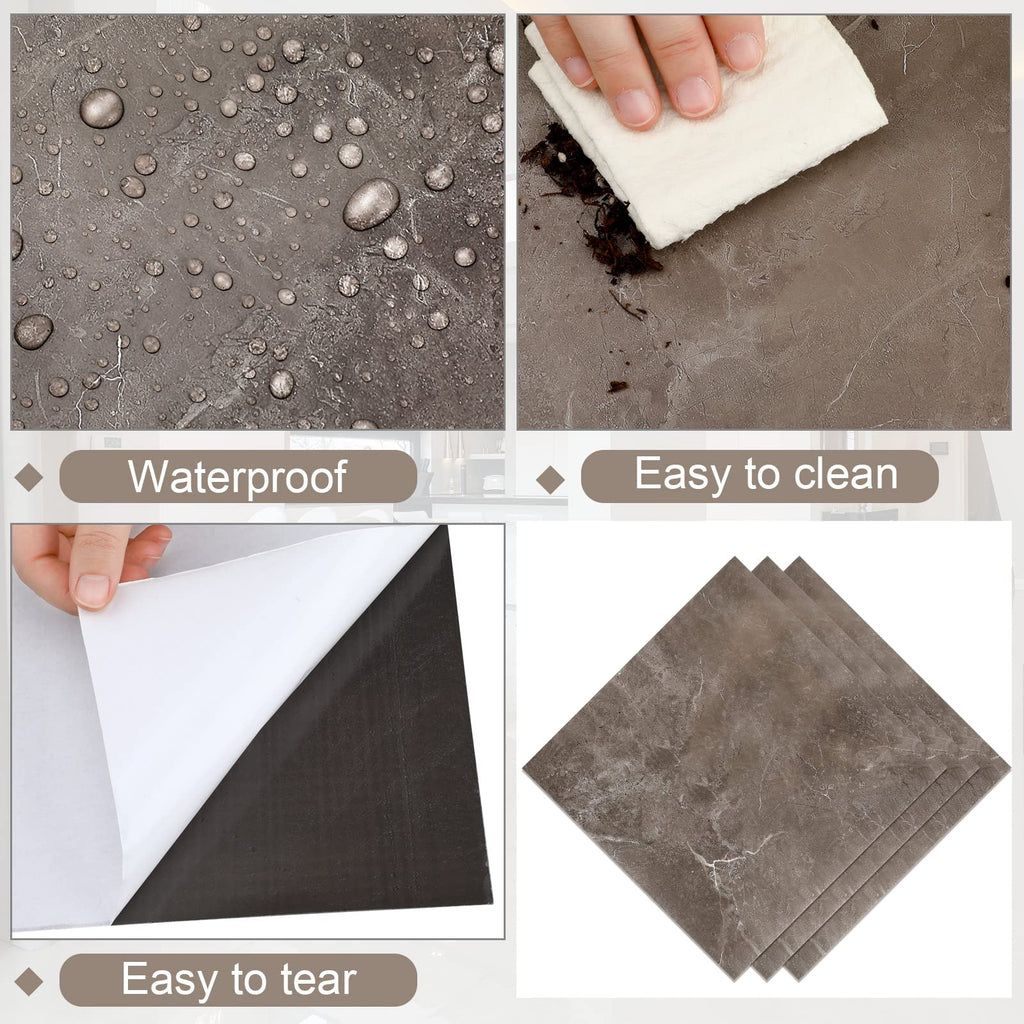 Spiareal 48 Pieces Peel and Stick Floor Tiles Vinyl Flooring 12 x 12 Inch Stick on Floor Tile Self Adhesive Waterproof DIY for Bathroom Kitchen Bedroom Living Room(Black Marble)