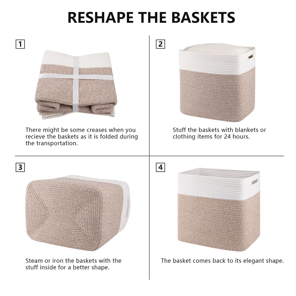 OIAHOMY Storage baskets for Shelf, Toy Storage Basket, Collapsible Storage Bins, Blanket Basket Living Room, Closet Storage for Bedroom, 15 x 9.8 x 11.8 Inches-Pack of 2-Brown, FSB-H-P-02