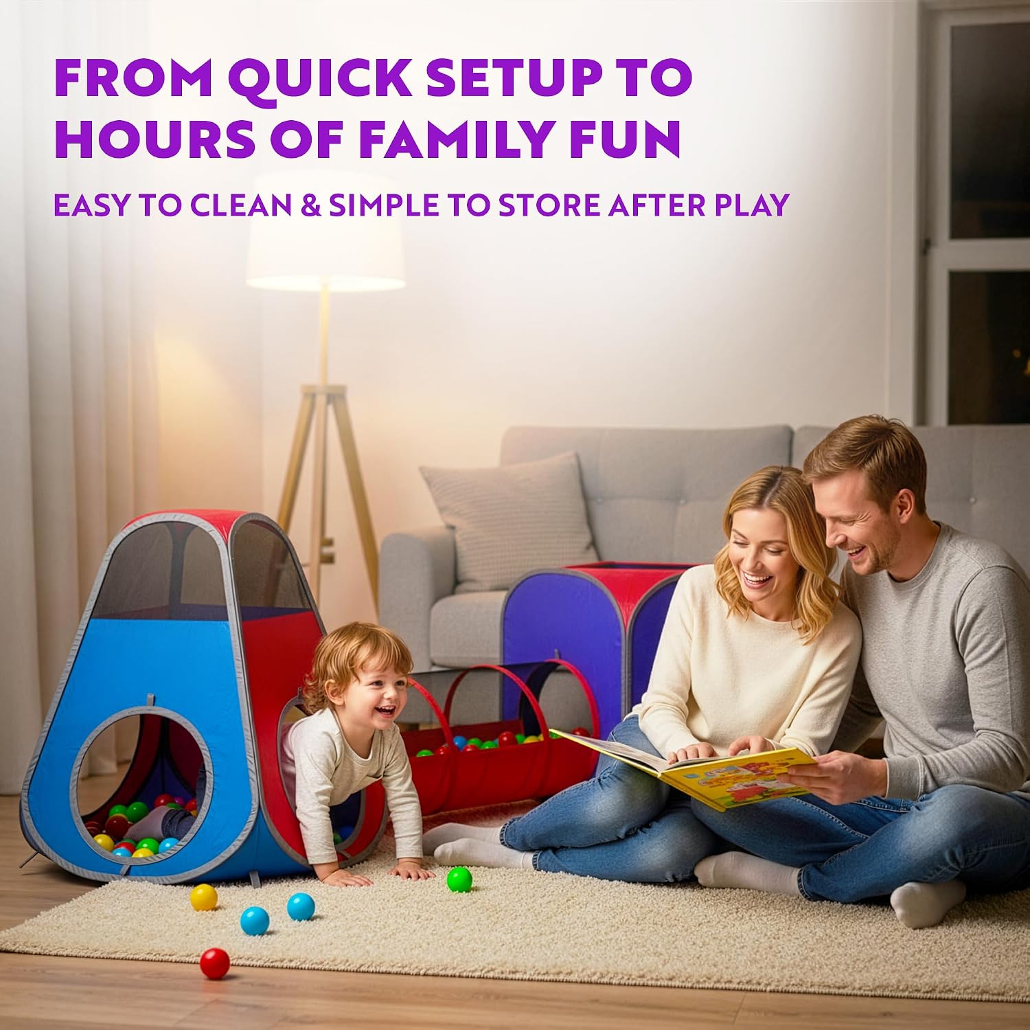 Playz 4pc Pop Up Play Tent and Tunnel Bundle for Toddlers and Kids - Indoor & Outdoor Playhouse with Storage Bag, Red & Blue