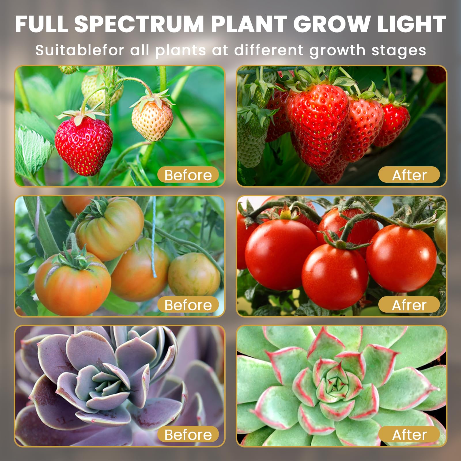 bseah Grow Light Plant Lights for Indoor Plants, Full Spectrum Plant Grow Lamp, 10 Dimmable Levels, Auto ON & Off with 3/9/12H Timer