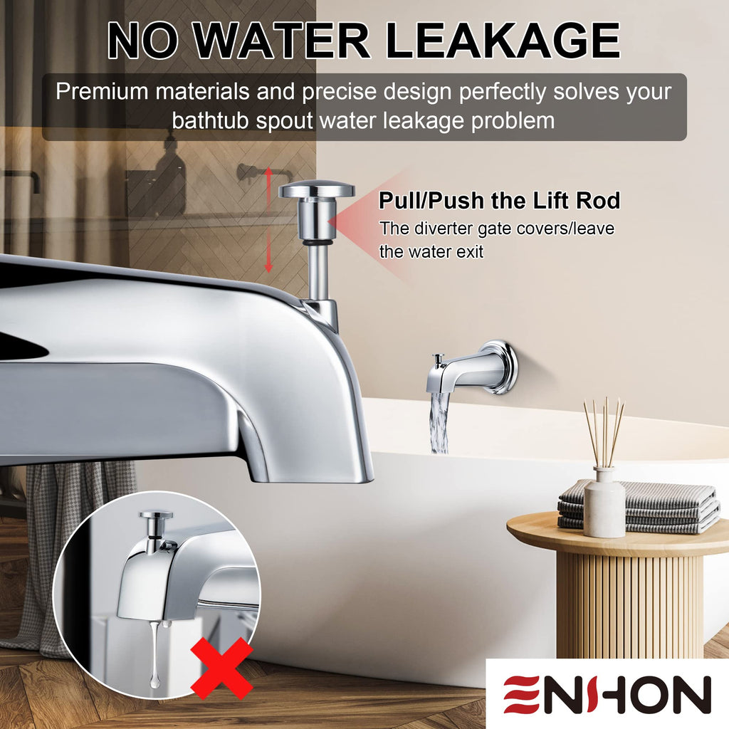 Enhon Slip on Tub Spout with Diverter, Compatible with American Standard 8888026.002 Tub Spout, Bathroom Bathtub Faucet, Fits 1/2 Copper Water Tube(5/8 Dia), 5/32 Hex Wrench(Brushed Nickel,1)