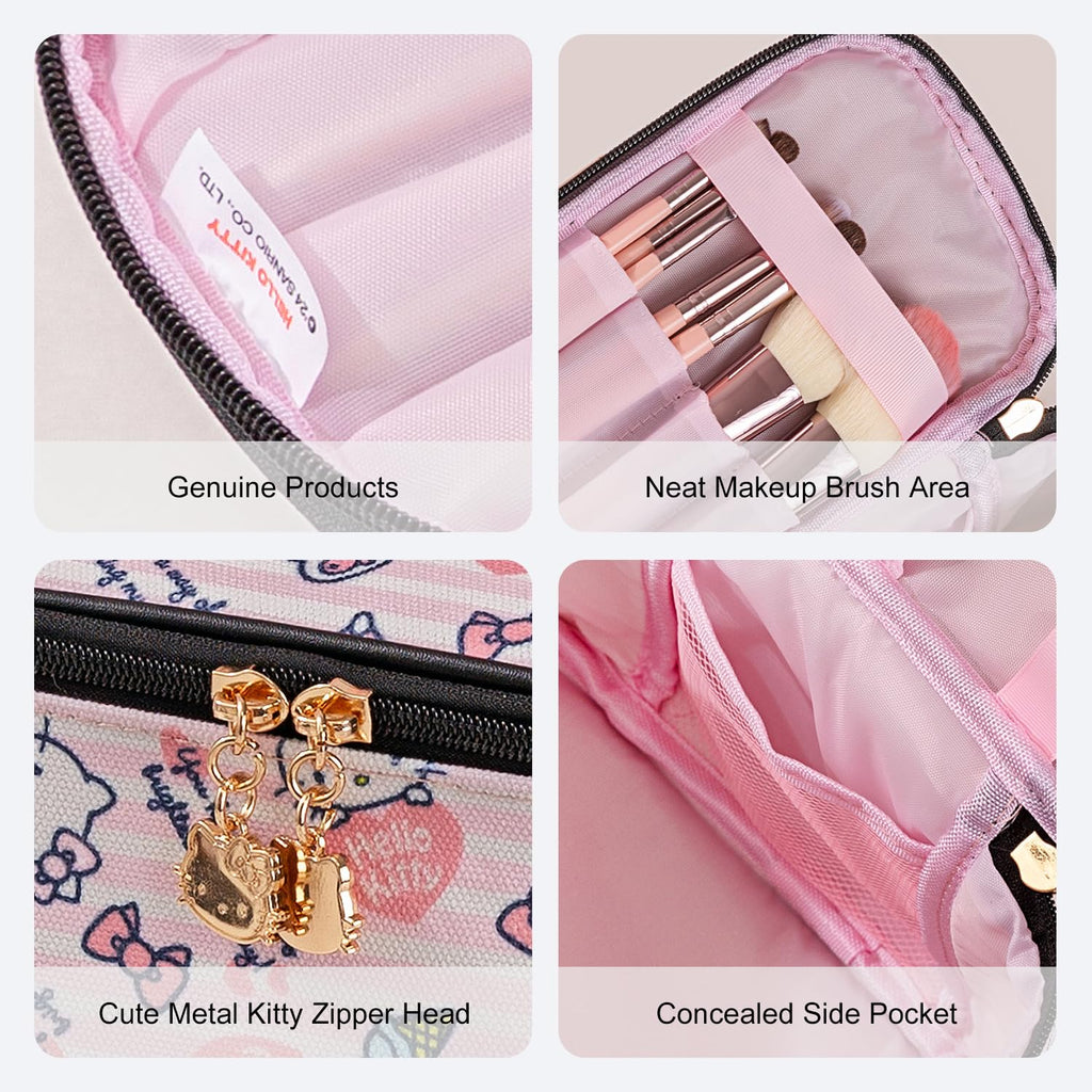 AmBealla Makeup Bag Large Waterproof Cosmetic Bags with Makeup Brush Holder,Cute Printed Makeup Organizer for Women Traveling,Portable Toiletry Bag for Girls