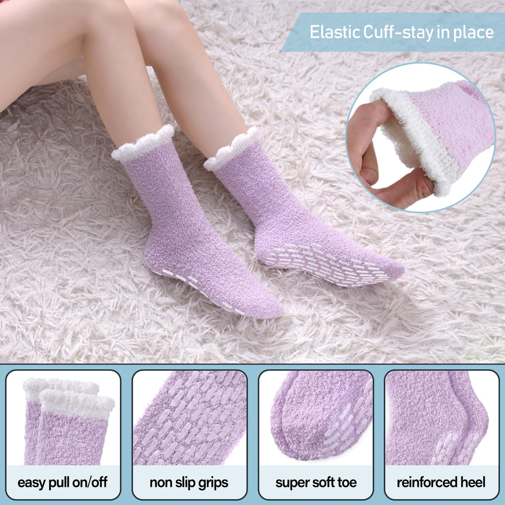 Yebing Non Slip Hospital Socks for Women with Grips Fuzzy Cozy Anti Skid Slipper Socks Winter Warm Soft Fluffy Sleep Socks