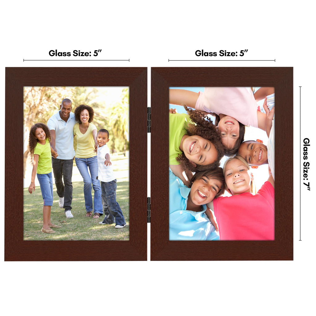 Americanflat Hinged 4x6 Picture Frame with Shatter-Resistant Glass - Double Picture Frames with Engineered Wood - Signature Collection - Photo Frame for Tabletop Display - Black