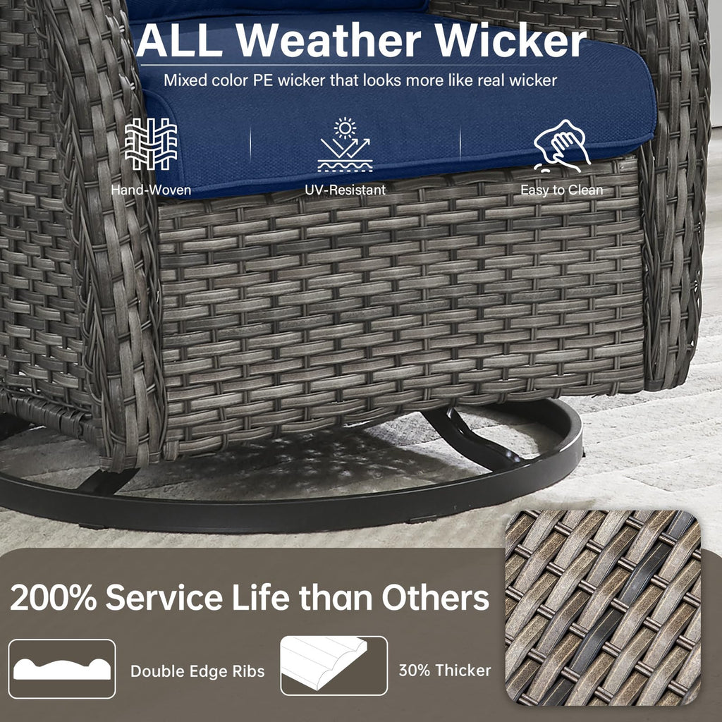 Swivel Patio Chairs Set of 2 with 5" Thick Cushion - Wicker Outdoor Swivel Rocker Patio Chairs, High Back Comfortable Outdoor Glider Chair for Balcony, Porch, Deck, Poolside - Brown/Beige