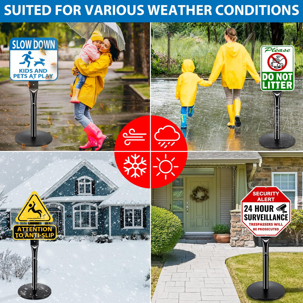 Heavy Duty Parking Sign Base Cast Iron 48" Parking Sign Post, Heavy Duty Cast Iron Sign Holder Base, Movable Sign Stand Suitable for Hanging Warning, Notice, Guiding Sign Display Stand (Black)