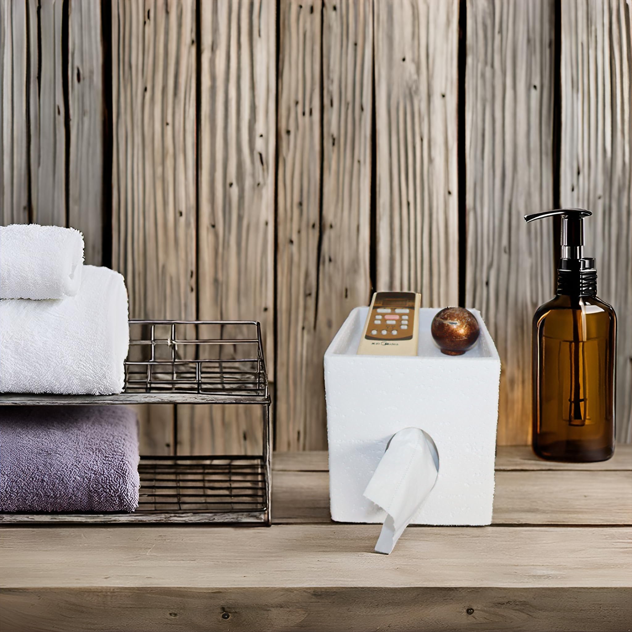 Hymmah Square Tissue Box Cover Holder with Tray,Unique Cube Design Tissue Dispenser Cover Decor for Vanity Counter Tops Also Great for Bedroom and Living Room