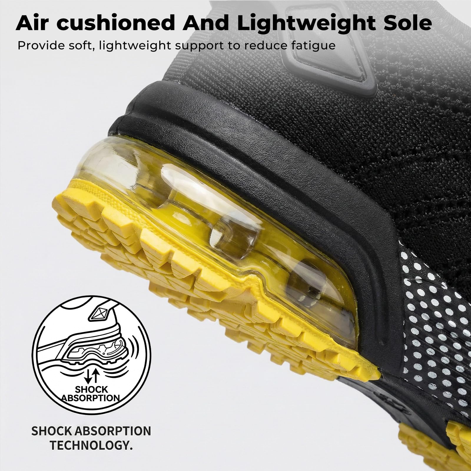SPIEZ Composite Toe Shoes for Men Women, Lightweight Breathable Non Steel Toe Safety Shoes, Puncture Proof Slip Resistant Work Sneakers for Construction,Warehouse,Black Blue/Black Yellow