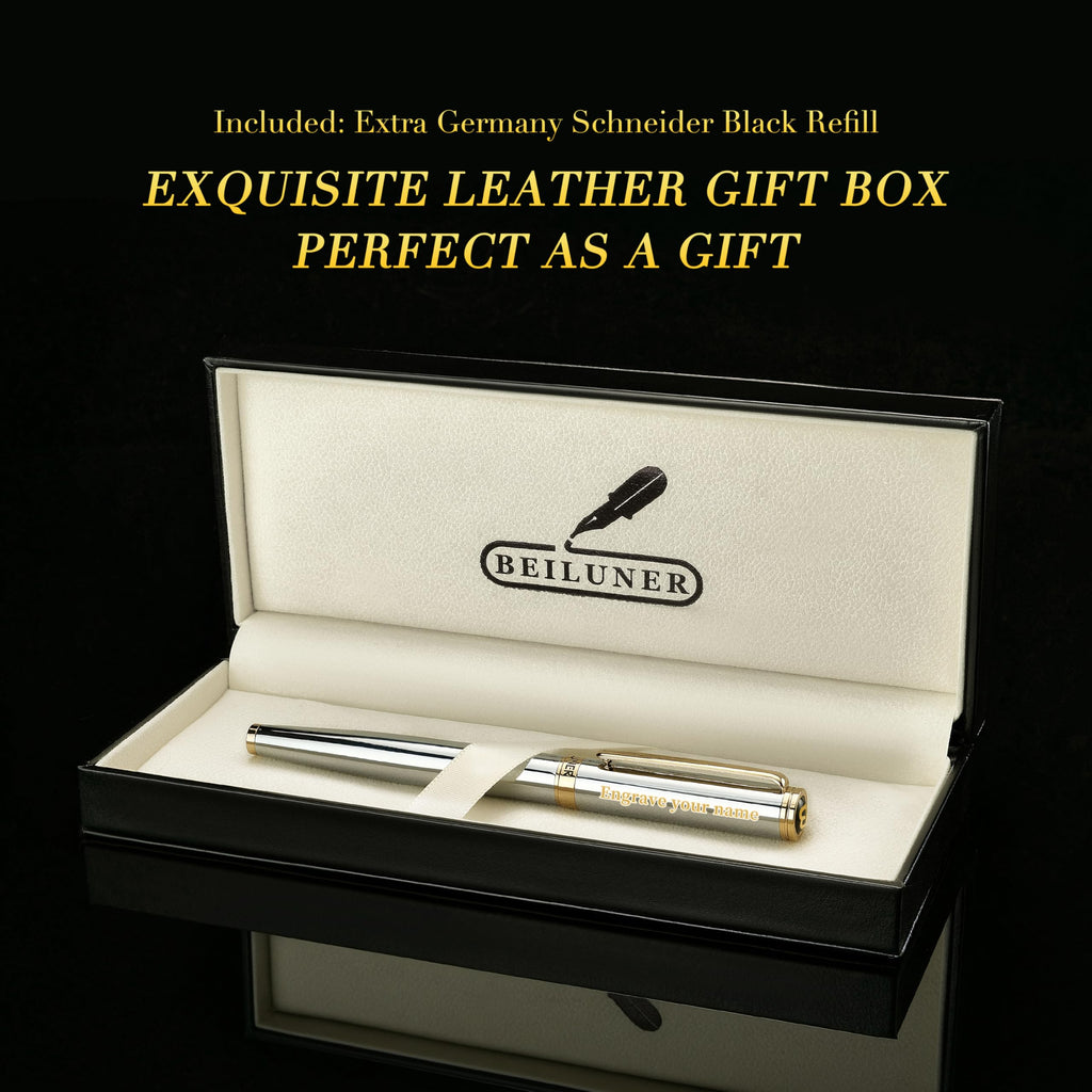 BEILUNER Luxury Rollerball Pen,24K Gold Trim,Noble and Elegant Designs,Schneider Ink Refill, Best Roller Ball Pen Gift Set for Men & Women, Professional, Executive Office, Nice Pens