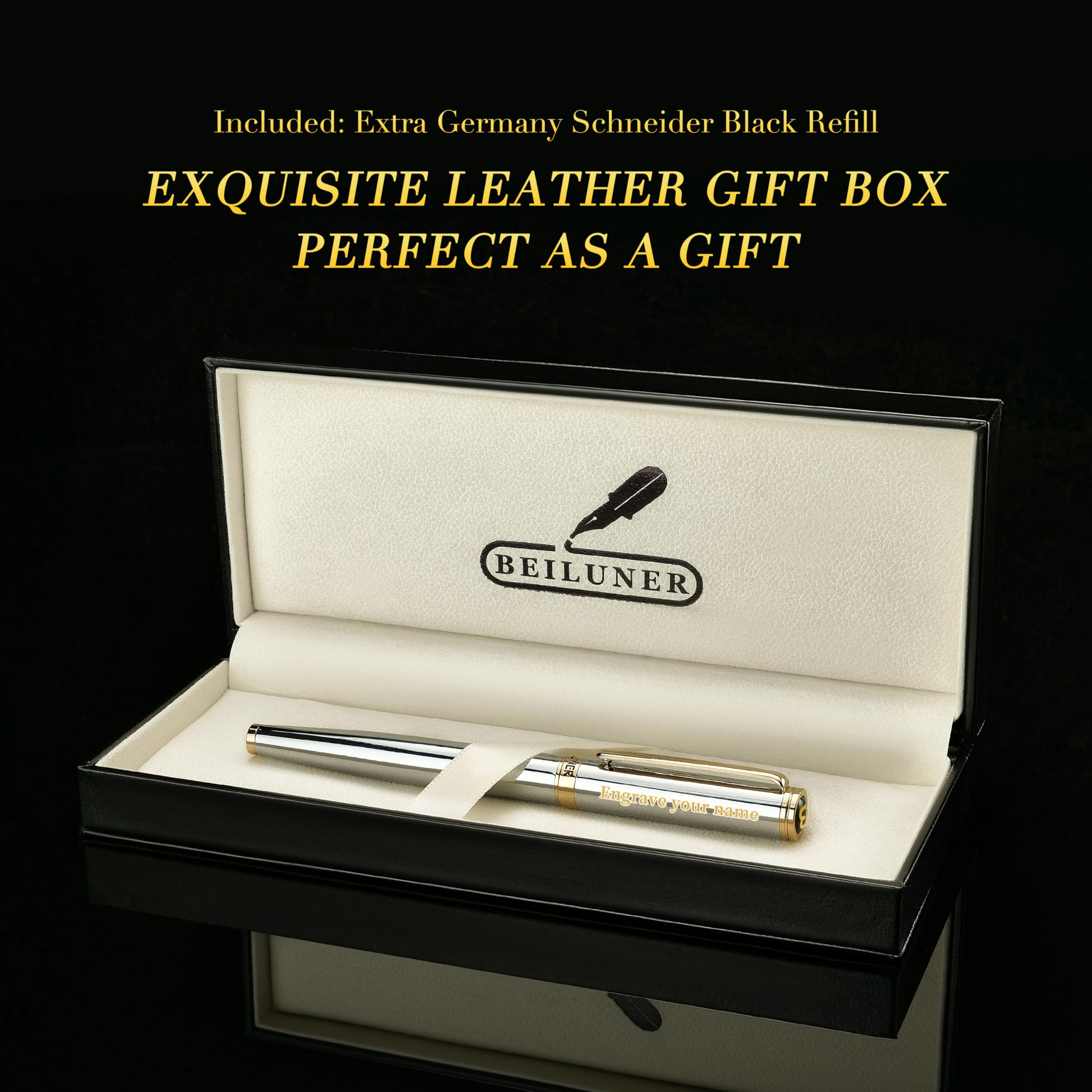 BEILUNER Luxury Rollerball Pen,24K Gold Trim,Noble and Elegant Designs,Schneider Ink Refill, Best Roller Ball Pen Gift Set for Men & Women, Professional, Executive Office, Nice Pens