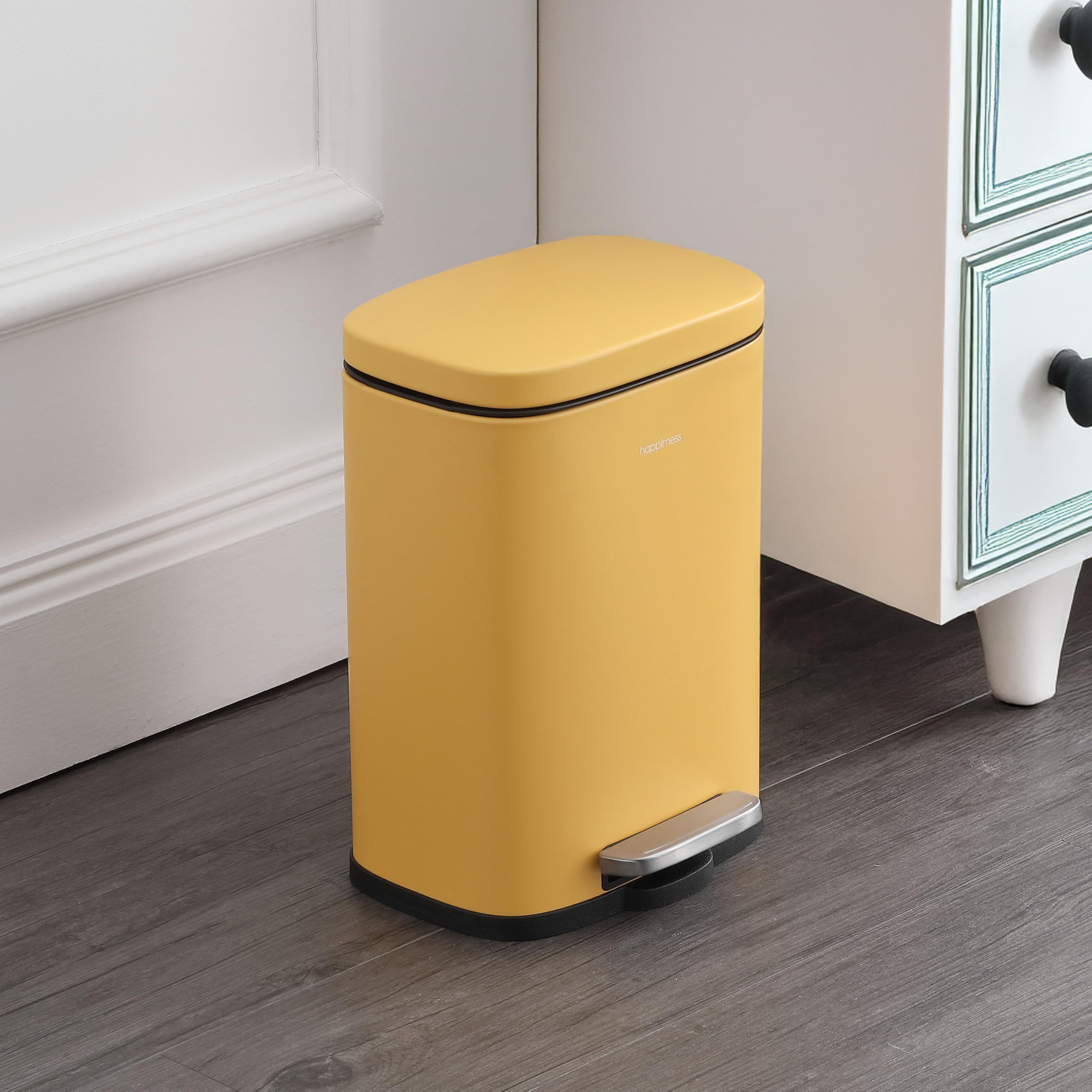 happimess HPM1006B Connor Rectangular 13-Gallon Trash Can with Soft-Close Lid and Free Mini Trash Can, Fingerprint Resistant, Modern, Minimalistic for Home, Kitchen, Office, Bathroom, Black