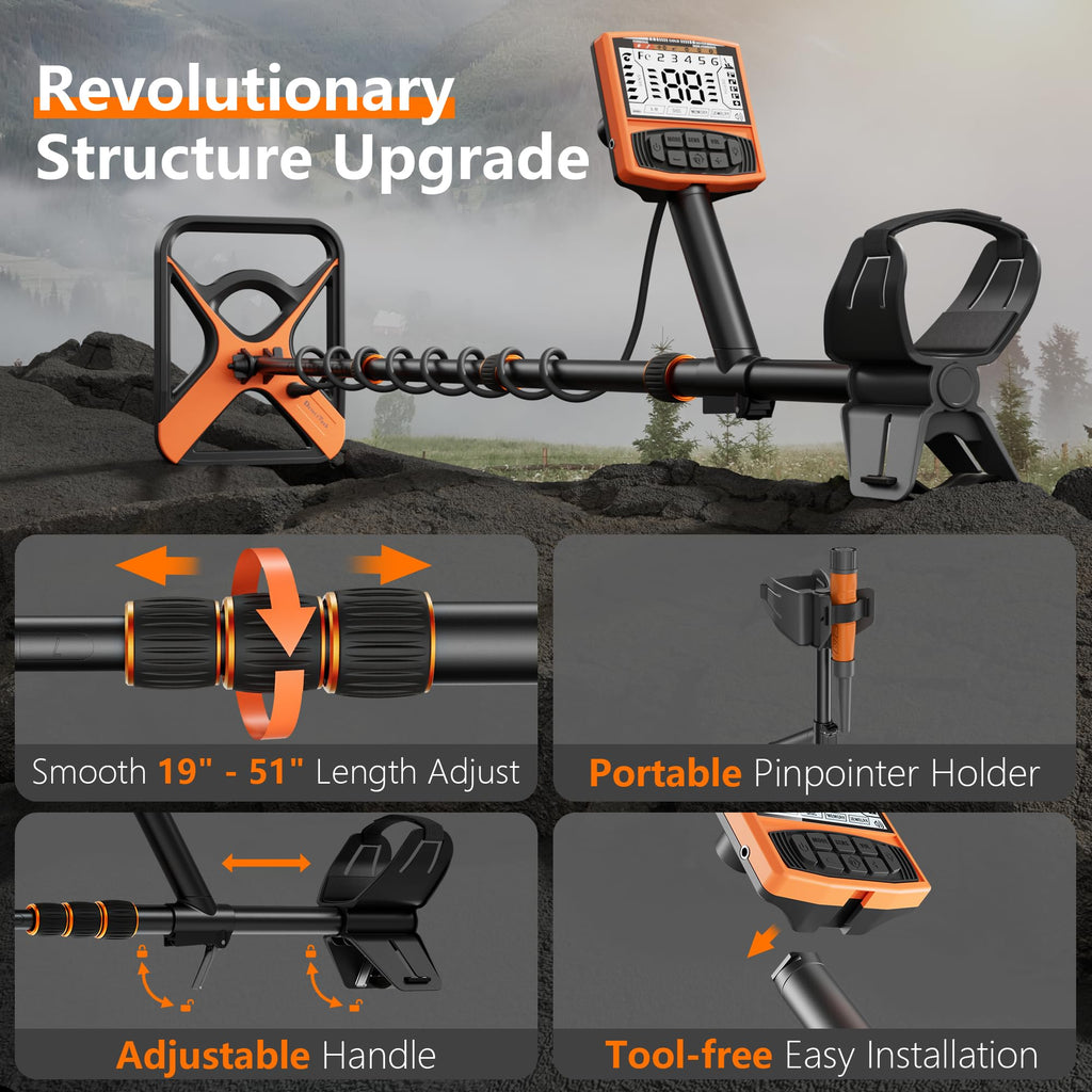 Metal Detector for Adults Rechargeable, 11" Professional Metal Detector for Gold & Silver, High Accuracy Waterproof Design, 5 Modes, Christmas Stocking Stuffers Gifts for Men/Dad,M55,Orange