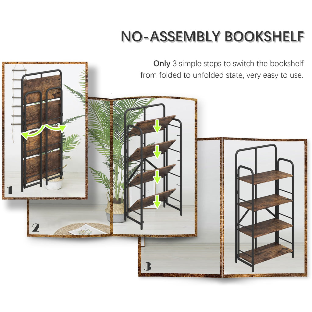 4NM No Assembly Folding Bookshelf, 3 Tiers Collapsible Book Shelves Open Industrial Foldable Storage Bookcase Shelf for Bedroom, Living Room, Home Office - Natural and White