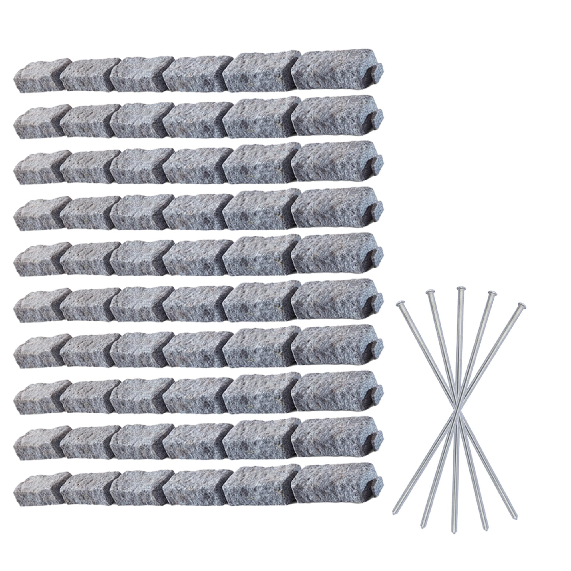 Beuta Landscape Edging | Garden Edging Border | Faux Stone Bricks for Lawn edging, Flower beds, Pathways & Yard Edging– 1 Pack | Each Section Has 6 Bricks 48"L x 4"W x 2.25"H | 3 Spikes |Cobblestone