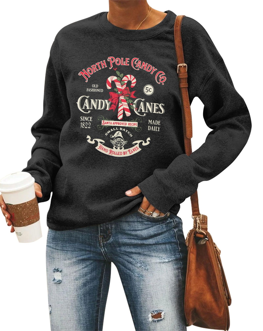 Christmas Sweatshirts Women Candy Canes Graphic Sweatshirt Vintage Xmas Long Sleeve Shirt Pullover Tops