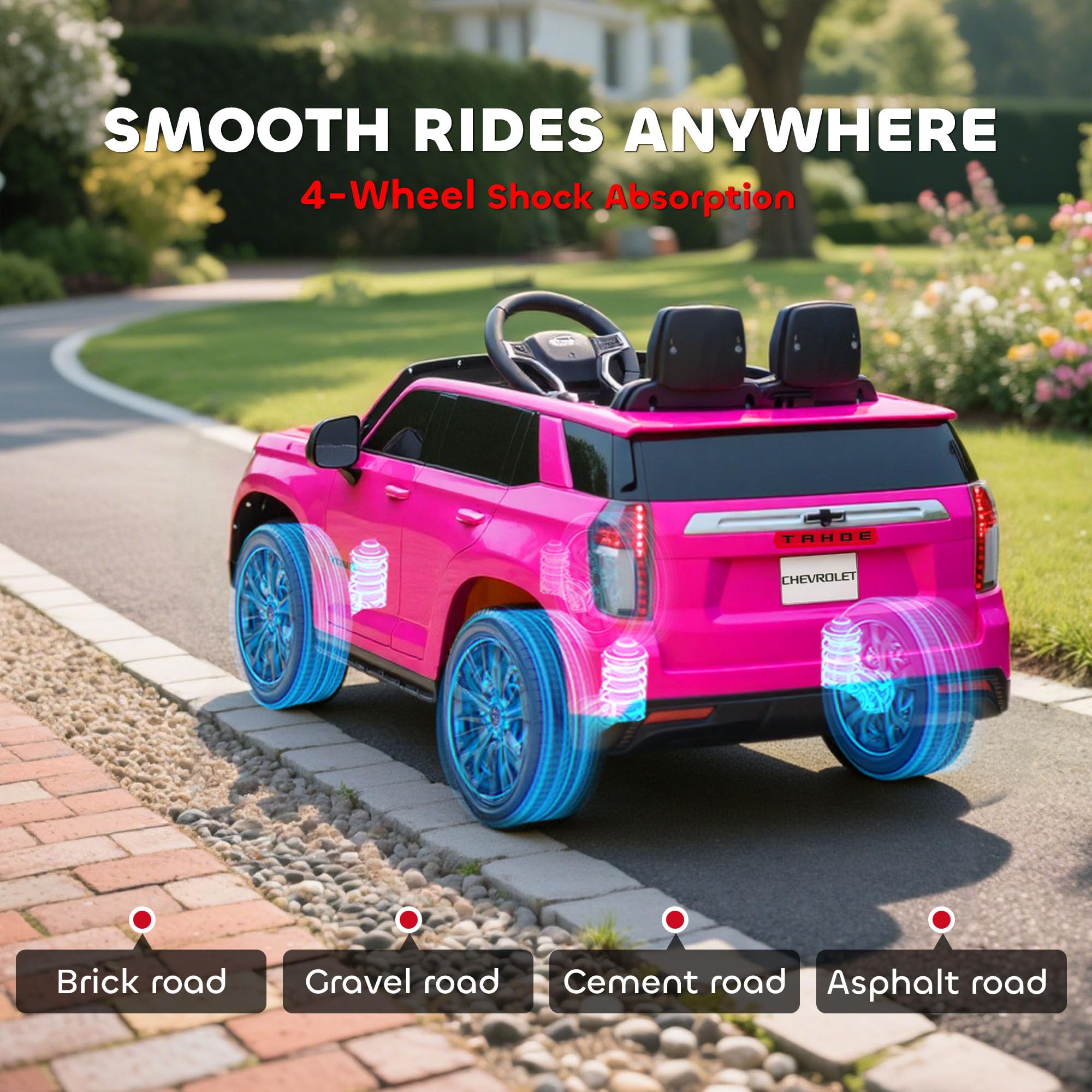 Aosom Licensed Chevrolet Tahoe Ride On Car, 12V 7AH Battery Power Ride On Toy with Parent Remote Control, LED Lights, Music, 4 Wheeler Suspension, 3 Speeds, Kids Electric Vehicle for Aged 3+, Pink