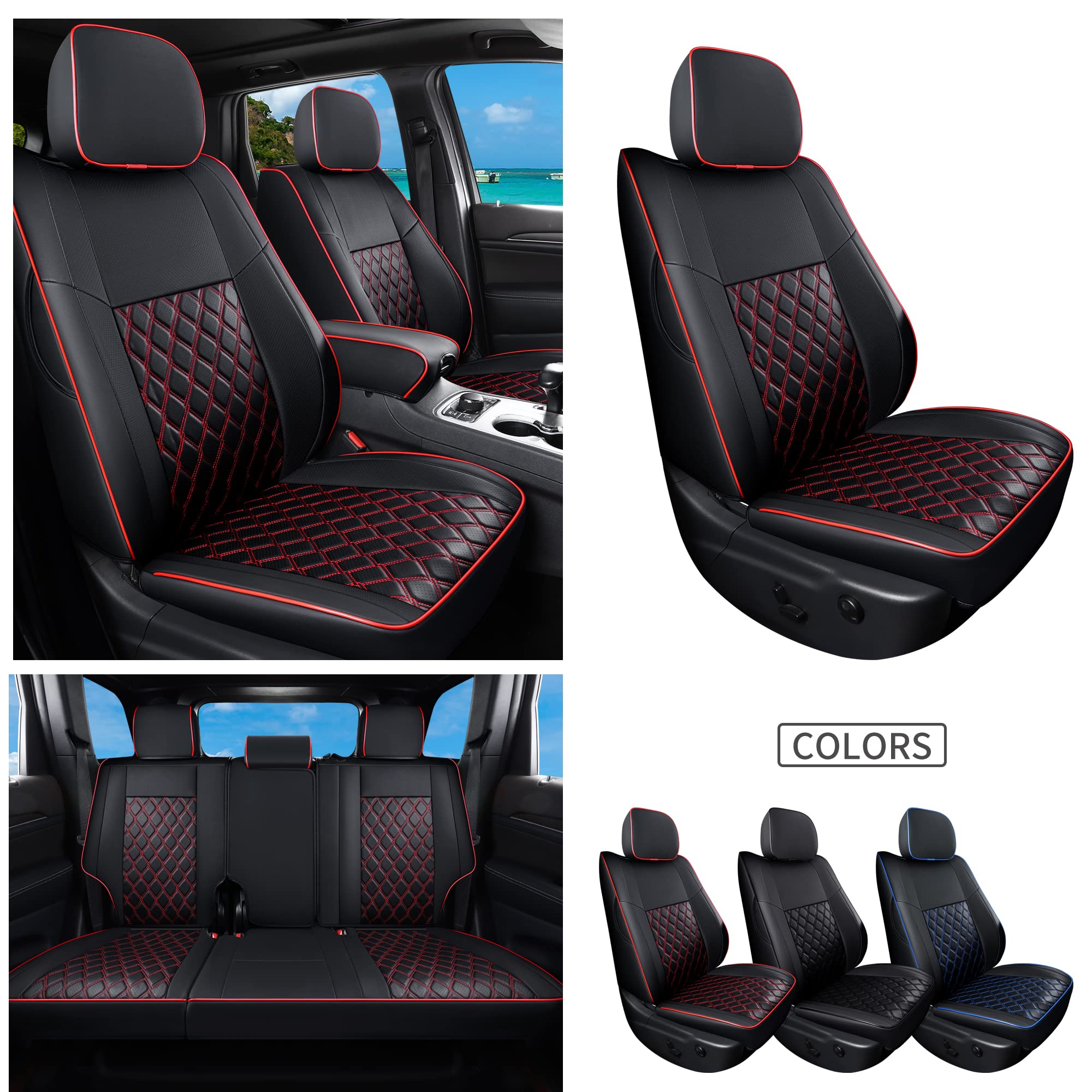 Huidasource Grand Cherokee Seat Covers, 2 Pieces Waterproof Leather Customized Car Seat Cushion Covers Protectors Compatible with Jeep Grand Cherokee 2011-2022 (2Pcs Front/Black)