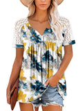 Mystry Zone Womens Henley V Neck Casual Blouse Button Down T Shirts Flare and Flowy Tops