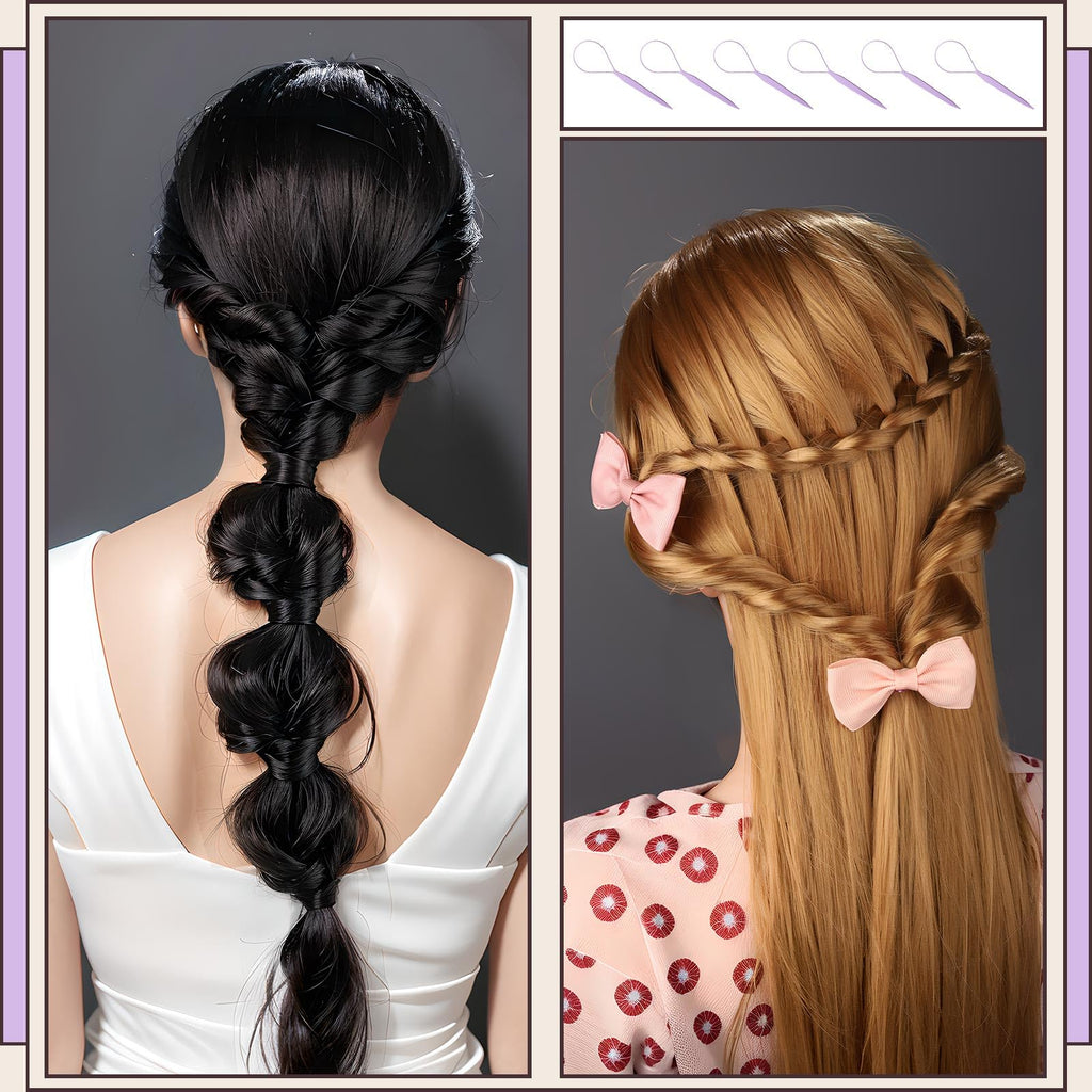 Teenitor 4pcs Pony Hair Tail Tools, 2 Pairs Hair Loop Styling Tool Hair Flipper Pull Through Tool, French Braiding Hair Tool Hair Accessories for Women Girls, Loop Hair Tool, Light Blue/Light Pink