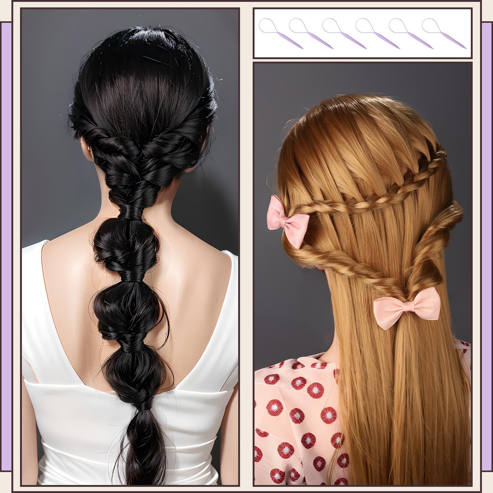 Teenitor 4pcs Pony Hair Tail Tools, 2 Pairs Hair Loop Styling Tool Hair Flipper Pull Through Tool, French Braiding Hair Tool Hair Accessories for Women Girls, Loop Hair Tool, Light Blue/Light Pink