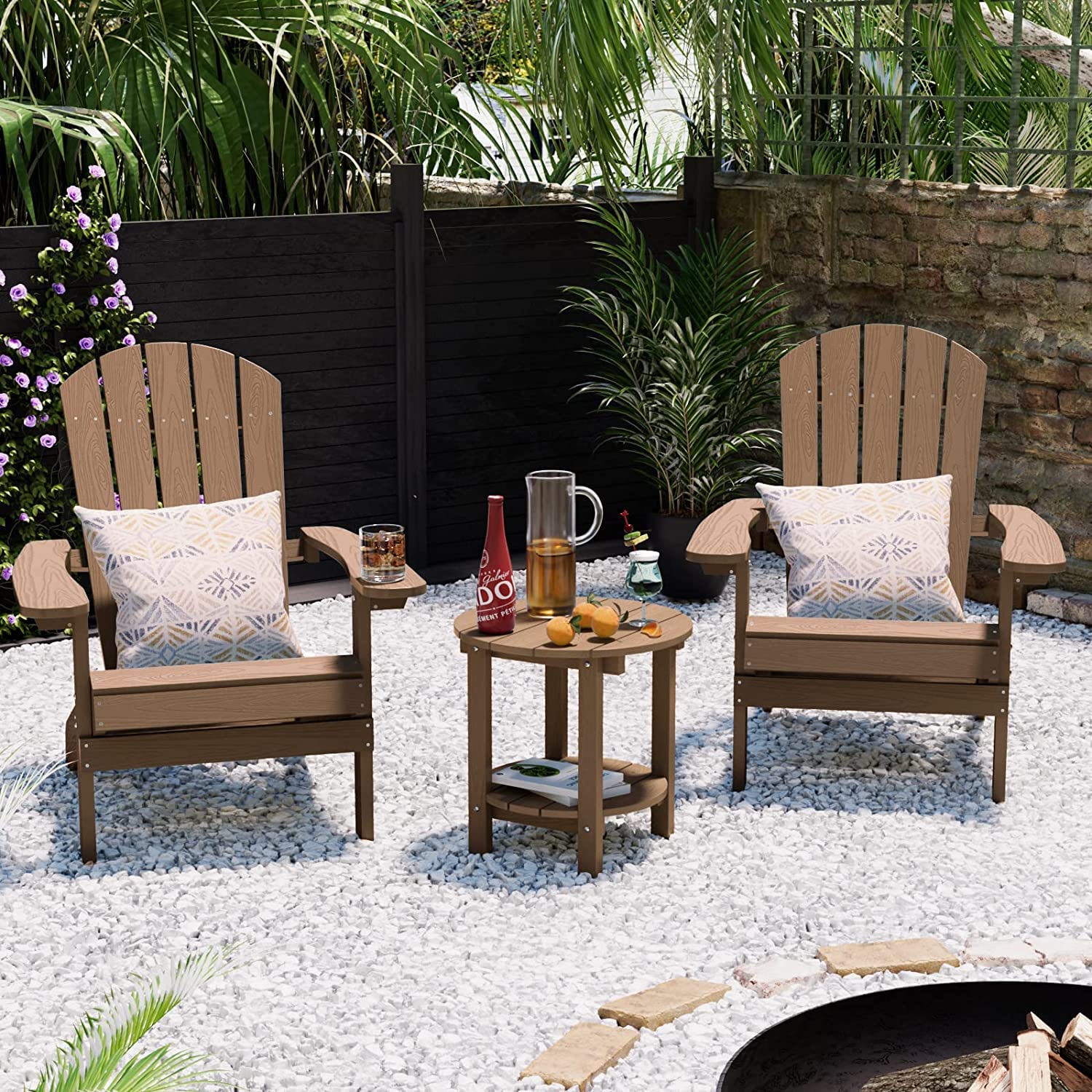 YEFU Adirondack Side Table, 18" Double Outdoor Side Table, Poly Lumber end Table, Weather Resistant for Indoor, Patio, Pool, Porch, Backyard-Black