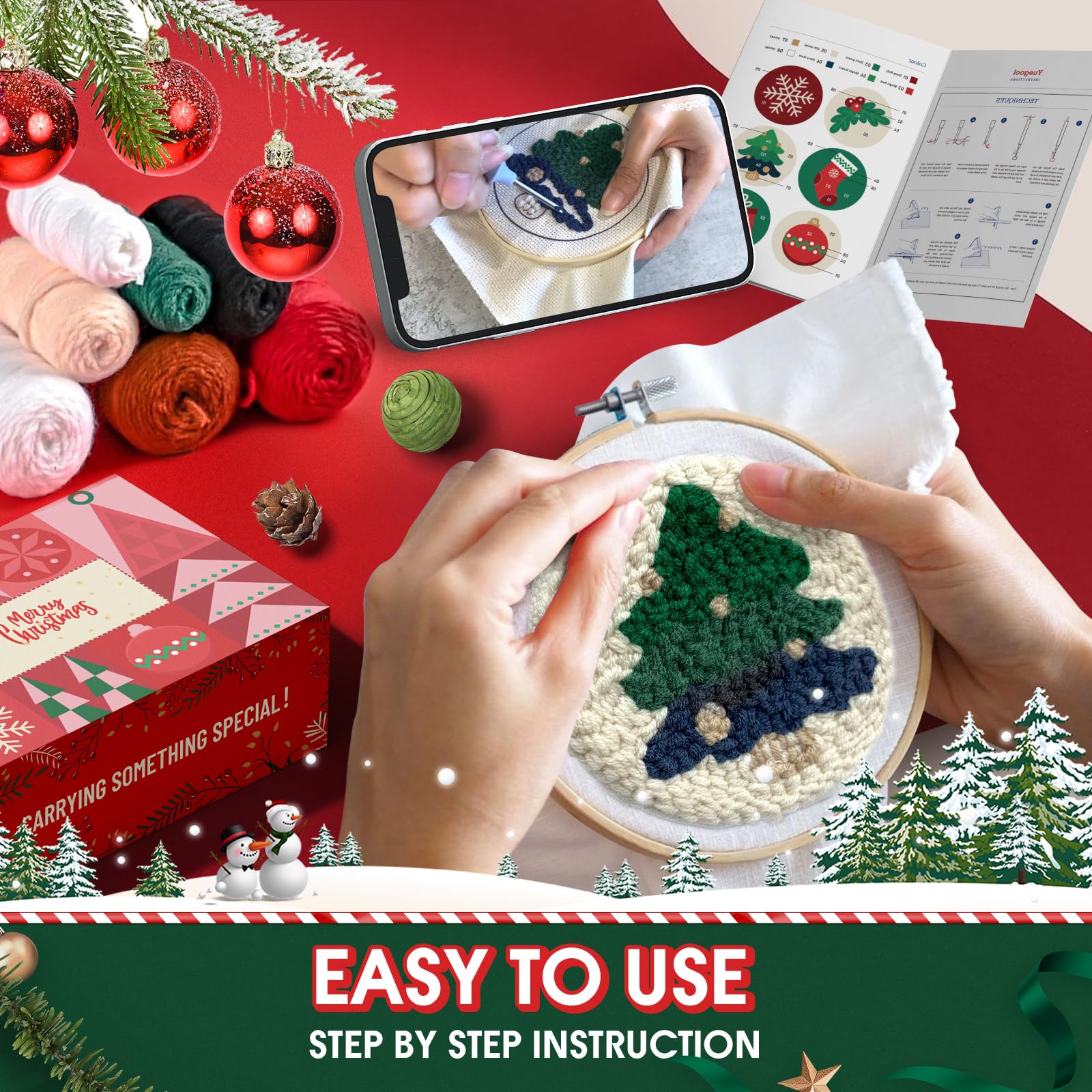 yuegool 6PCS Enchanted Oddities Punch Needle Coasters Kit – Easy DIY Embroidery Kit for Beginners, Adults & Kids | Includes Patterns, Tools, Yarns, Hoop, Instructions, Coaster Holder