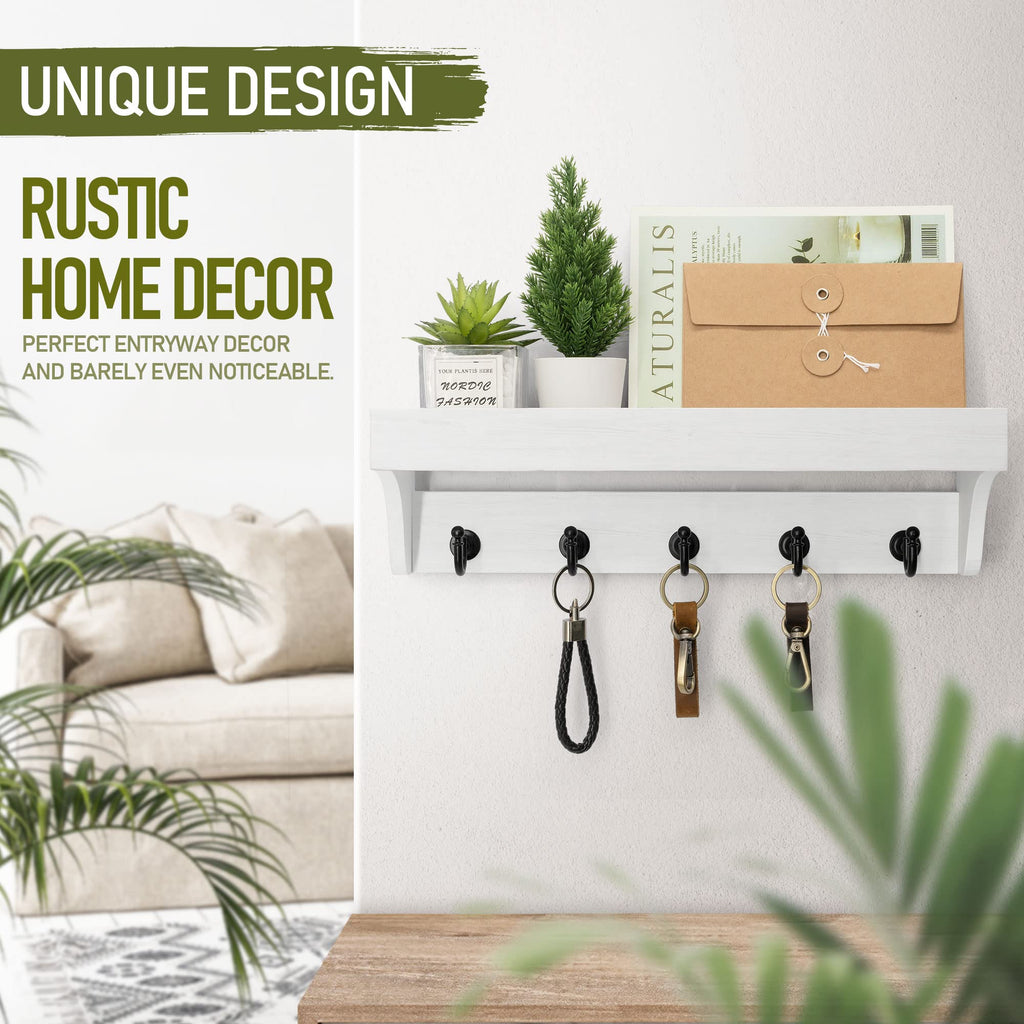 Rebee Vision Acacia Wood Farmhouse Key Holder Wall Mount for Room Decor – Retro Key Holder for Wall with Shelf for Cute Things– Stylish Home Storage for Apartment Essentials (Acacia Wood)
