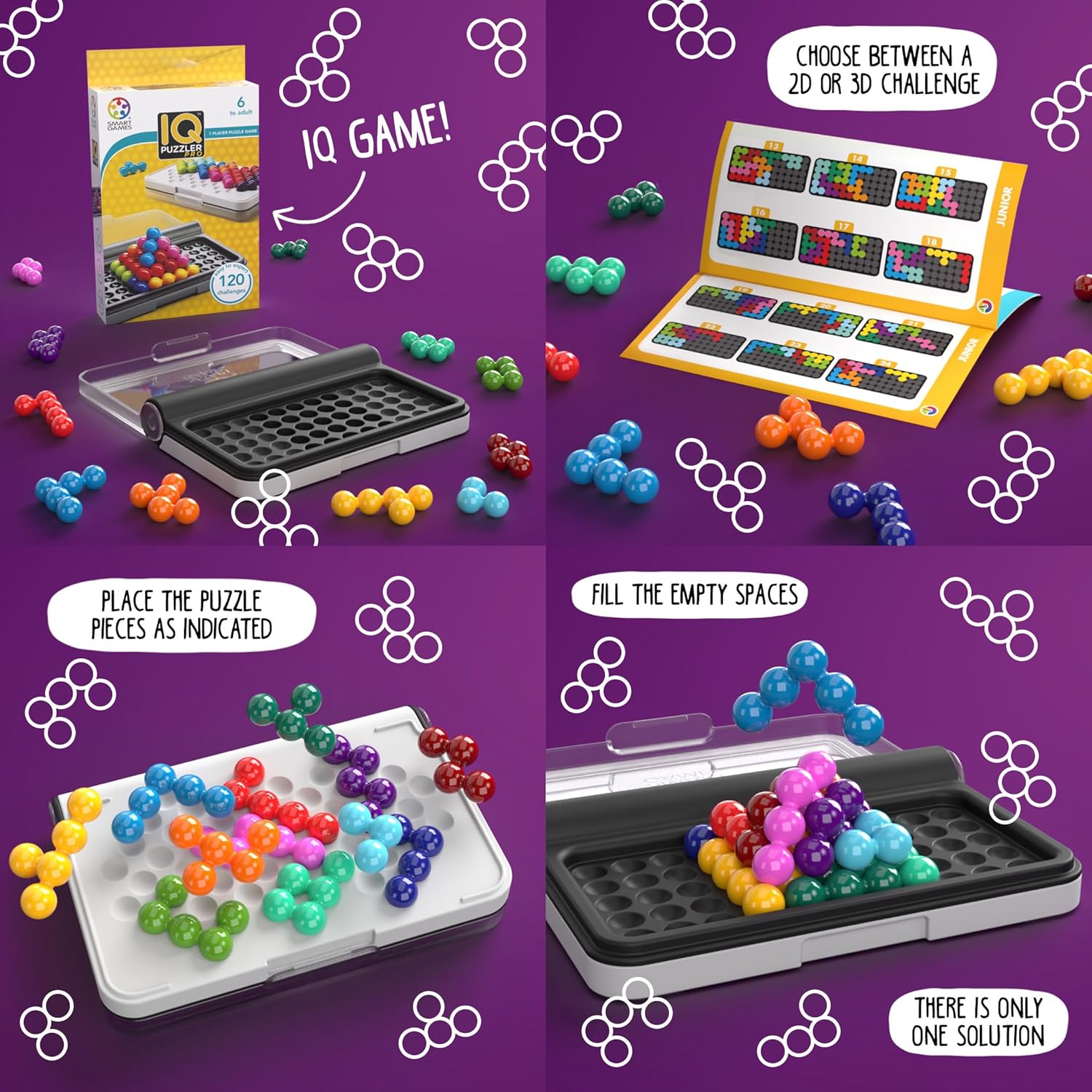 SmartGames IQ Puzzler Pro | Boost Logic and Problem Solving Skills | Level Up with 120 2D and 3D Challenges from Easy to Expert | Great for Ages 6 - Adult | A Fun Travel Game in a Portable Case