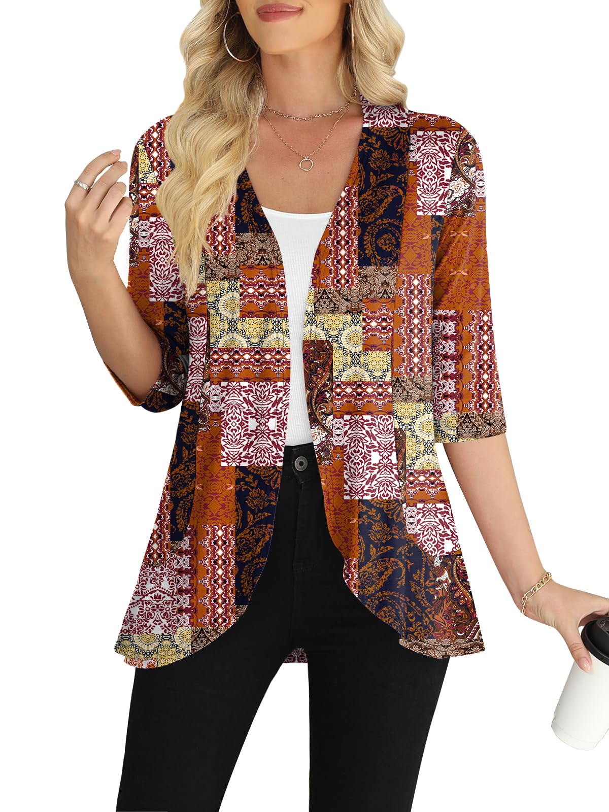 Yincro Women's Casual 3/4 Sleeve Cardigan Lightweight Soft Open Front Cardigans