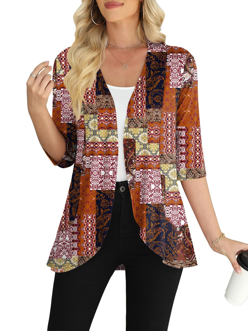Yincro Women's Casual 3/4 Sleeve Cardigan Lightweight Soft Open Front Cardigans