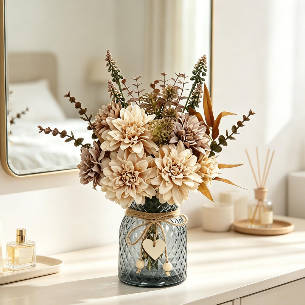 Leftover Fake Flowers in Vase,Faux Flowers in Vase,Table Centerpieces for Dining Room,Flower Centerpieces for Tables,Artificial Flowers,Kitchen Decor,Coffee Table Decor