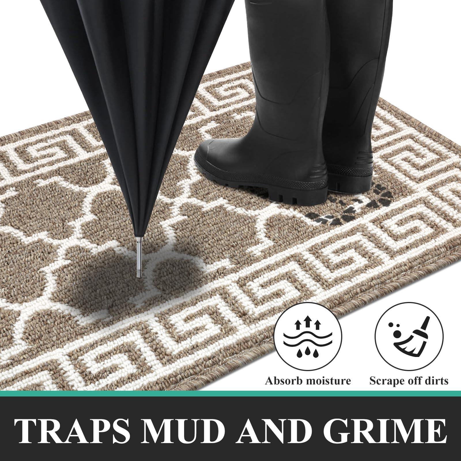 Pauwer Door Mat Indoor Entrance 20"x60" Absorbent Dirt Trapper Welcome Mats for Front Door Washable Entryway Rugs Ultra Thin Doormat Non Slip Runner Rugs for Hallway Kitchen Laundry Room, Beige