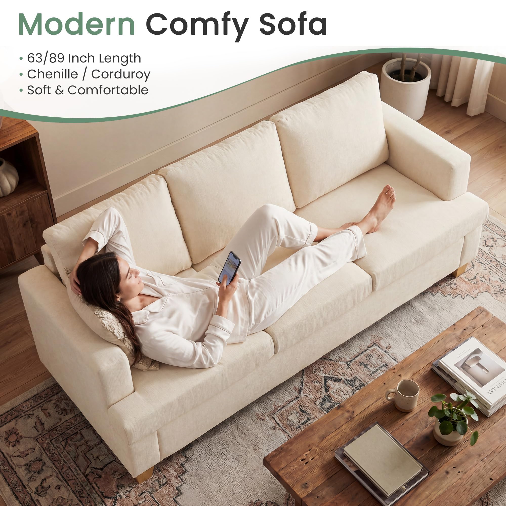 YOUDENOVA 2 Piece Set Comfy Sofa Couch, Loveseat Sofa * 2 with Deep Seats, Modern Sleeper Couch for Living Room, Black Corduroy