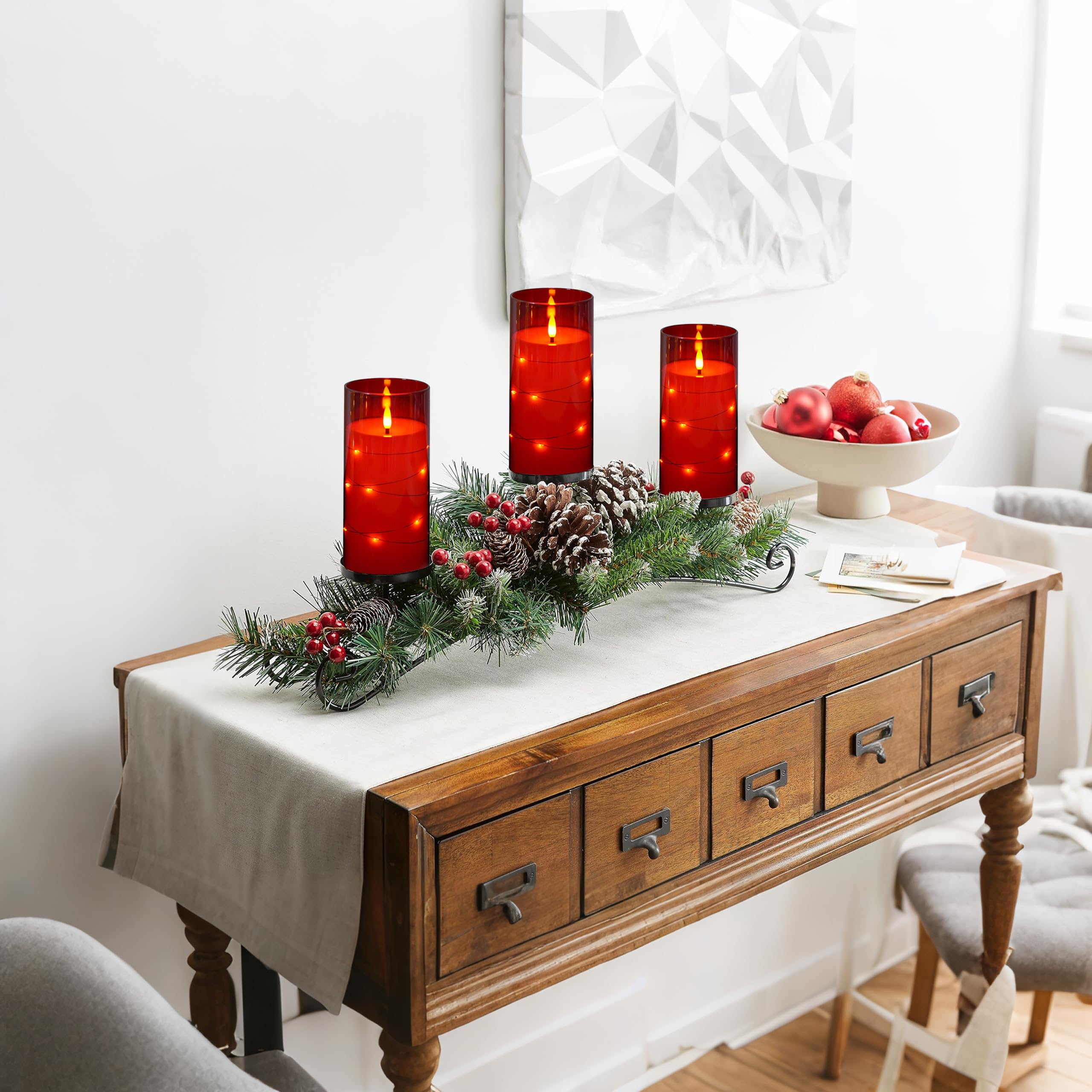 Flickering Flameless Candles with Remote Timer, 6pcs LED Battery Operated Candles with Embedded String Lights Red, Same Size D3 H6