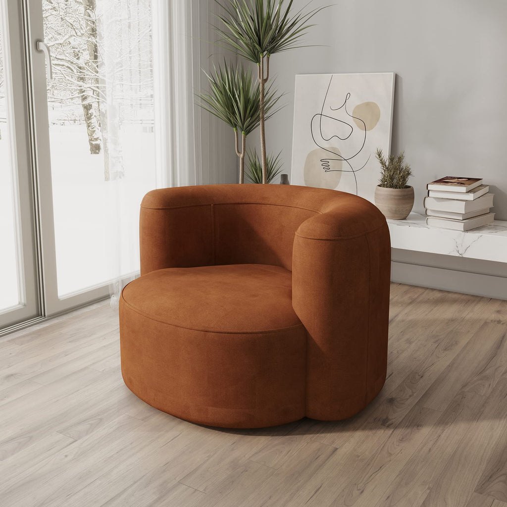 Acanva Luxury Modern Tight Curved Back Velvet Sofa, Minimalist Style Comfy Couch for Living Room Apartment Reception Space, Cream Single Chair